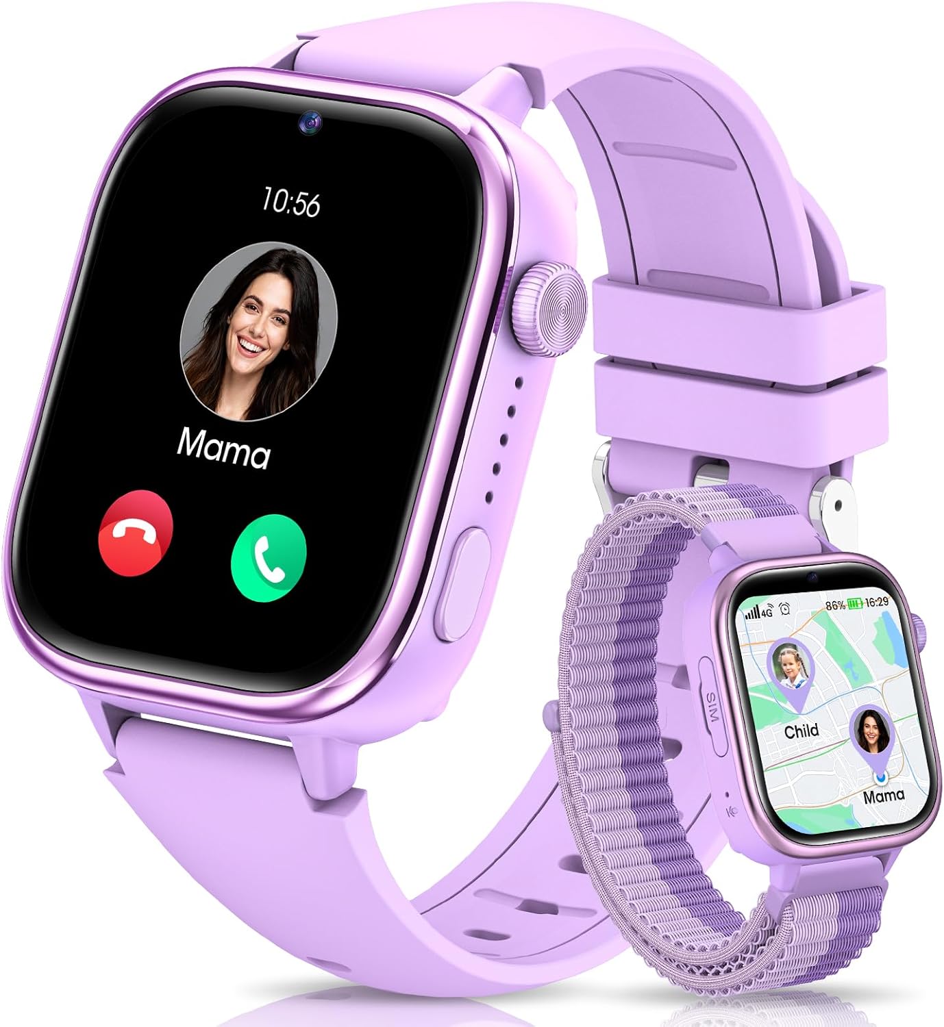 SWGOTA 4G Reloj Inteligente Niña, Smartwatch Niños con GPS y Teléfono/Videollamadas/Chat de Voz/Función SOS/Modo Escuela/IP68 Cámara Despertador Podómetro Monitor de Sueño, Regalo Niñas/Niños, Púrpura - 1