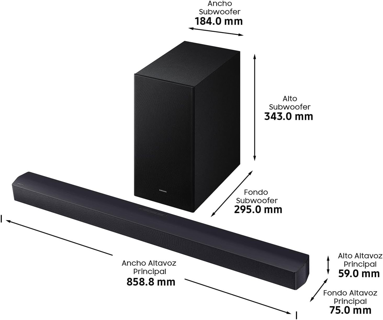 Samsung Barra de Sonido HW-B46CF/ZF - 2.1ch, Dolby Audio/DTS Virtual:X, Bass Boost, Sonido Inteligente - 6
