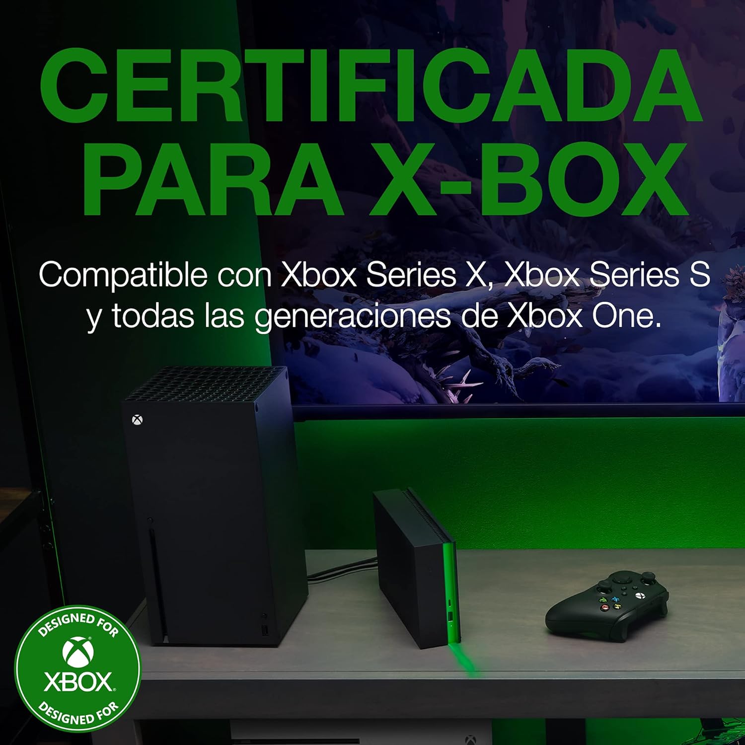 Seagate Game Drive Hub 8TB, Disco Duro Externa HDD, USB 3.2 Gen 1, Puertos USB-C y USB-A Dobles, certificada para Xbox, con iluminación LED Verde Xbox y Servicios Rescue (STKW8000402) - 3