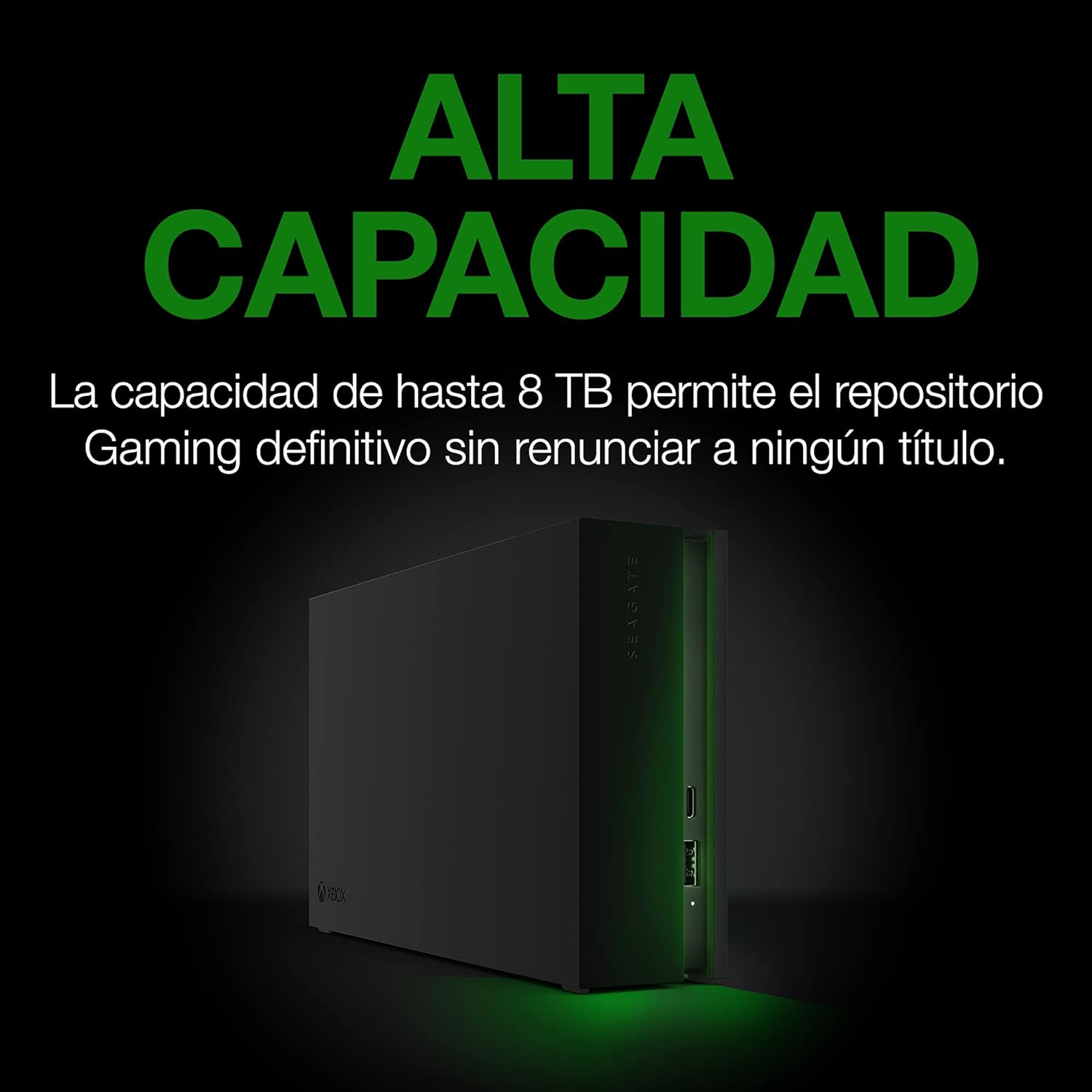 Seagate Game Drive Hub 8TB, Disco Duro Externa HDD, USB 3.2 Gen 1, Puertos USB-C y USB-A Dobles, certificada para Xbox, con iluminación LED Verde Xbox y Servicios Rescue (STKW8000402) - 4