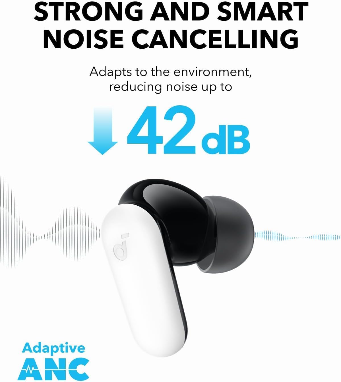 Soundcore P30i de Anker Auriculares con Cancelación de Ruido, Cancelación de Ruido Potente e Inteligente, Graves Potentes, 45 Horas de Reproducción, Estuche 2 en 1 y Soporte para el Móvil, IP54 - 3