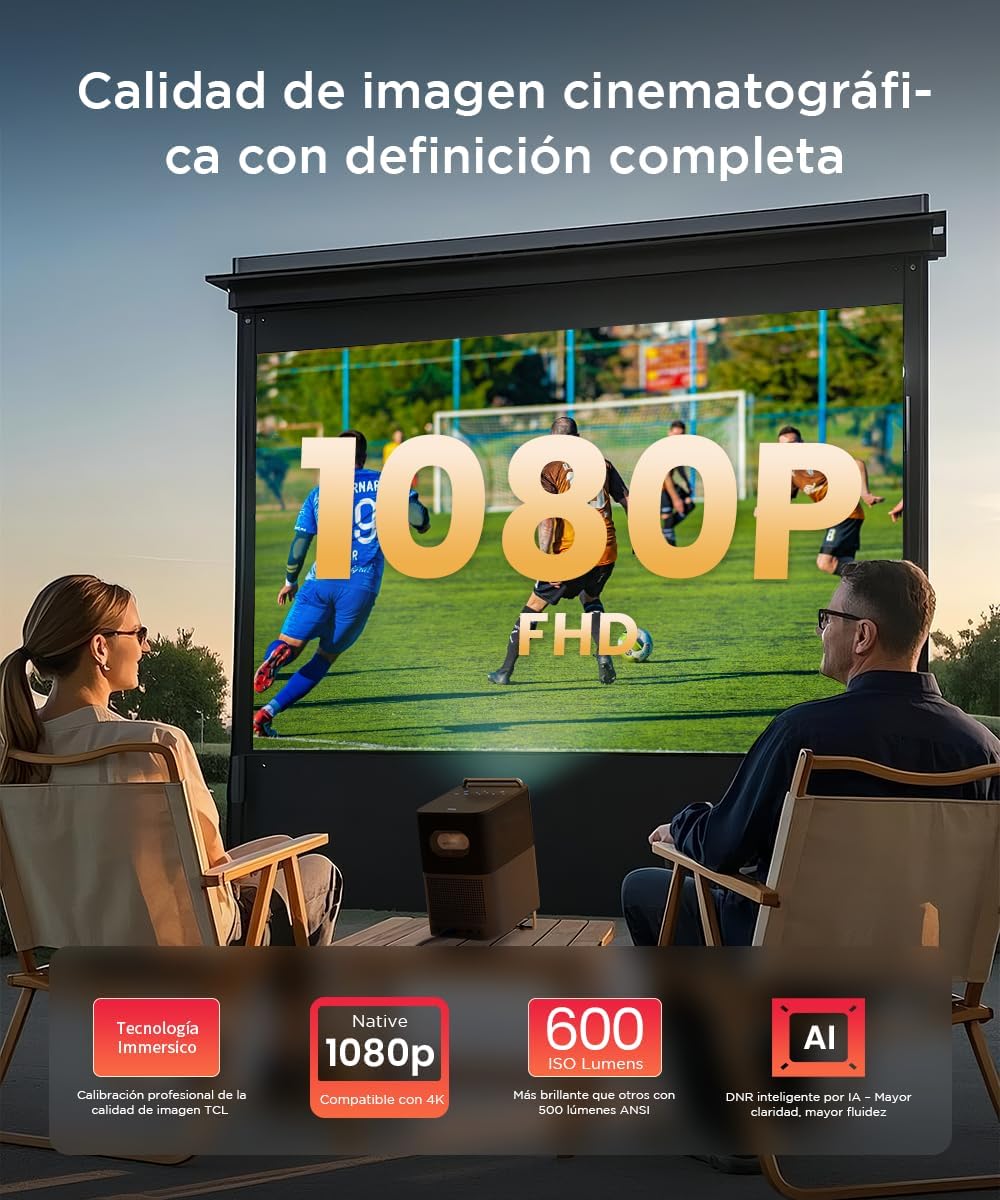 TCL A1s Proyector 4K Full HD, Google TV (APV/Netflix/Disney), 600 Lúmenes ISO, Dolby Audio 2×8W, Auto Focus & 6D Keystone, Bluetooth y WiFi, con Botones Táctiles y Bolso para Cine en Casa, Habitacion - 4