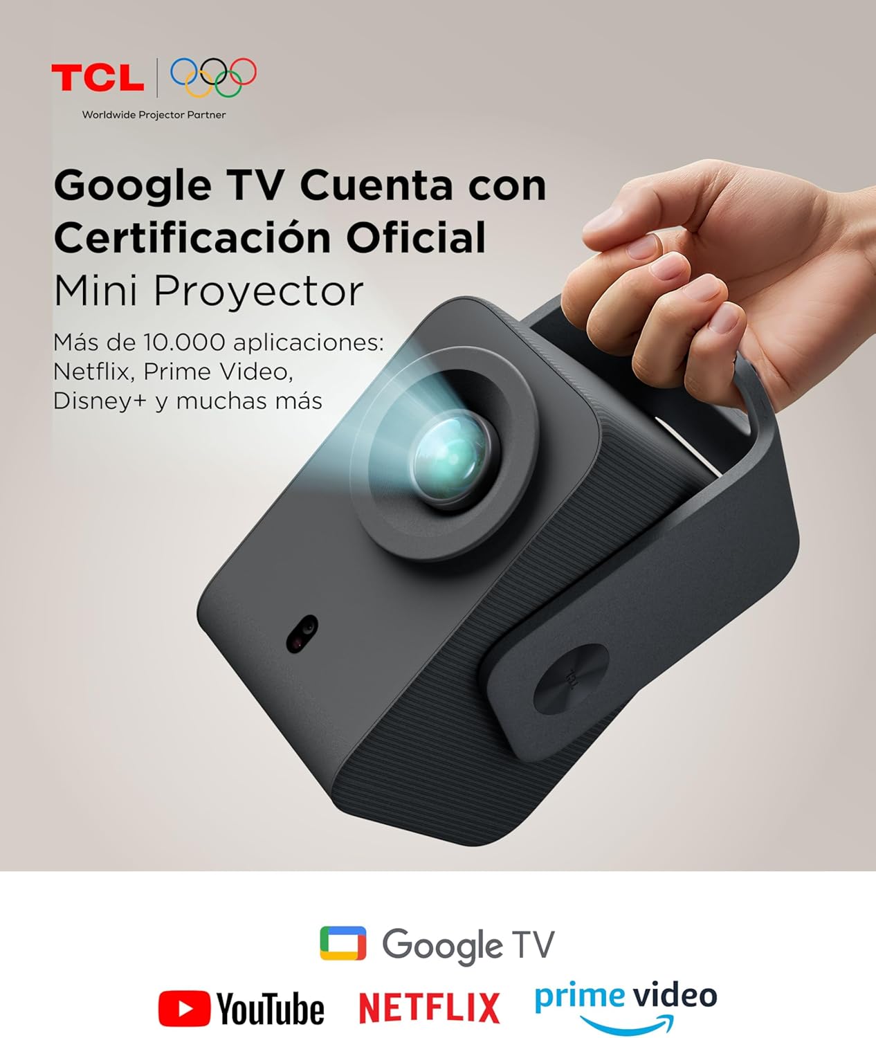 TCL C1 Proyector Portatil 4K Compatible, [GoogleTV/Netflix/Disney Intégrées] Mini Proyector Full HD, Auto Focus y 6D Keystone, Dolby 8W, WiFi, Bluetooth, Ajustable a 285° para Cine en Casa, Habitacion - 2