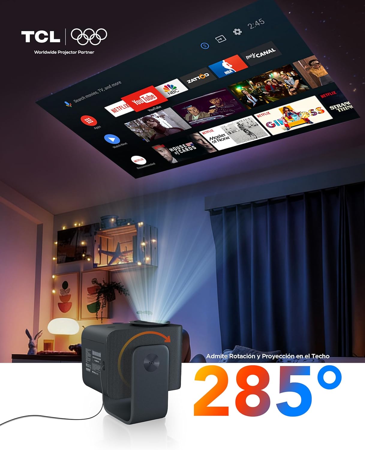 TCL C1 Proyector Portatil 4K Compatible, [GoogleTV/Netflix/Disney Intégrées] Mini Proyector Full HD, Auto Focus y 6D Keystone, Dolby 8W, WiFi, Bluetooth, Ajustable a 285° para Cine en Casa, Habitacion - 5