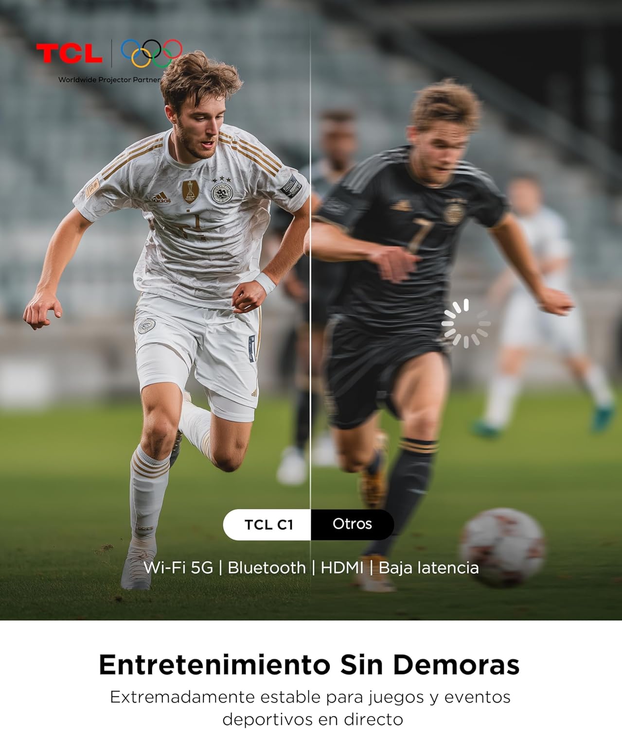 TCL C1 Proyector Portatil 4K Compatible, [GoogleTV/Netflix/Disney Intégrées] Mini Proyector Full HD, Auto Focus y 6D Keystone, Dolby 8W, WiFi, Bluetooth, Ajustable a 285° para Cine en Casa, Habitacion - 6