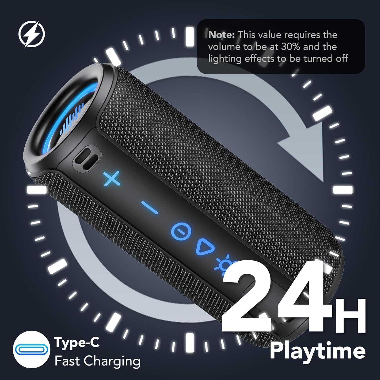 TIMU Altavoz Bluetooth 5.4 Potente, 25W Altavoces Bluetooth con 2 Modos EQ, Correa de Transporte, Compatible con PC, 8 Modos RGB, 24H de Reproducción, Emparejamiento TWS, IPX7, Micro SD y AUX - 6