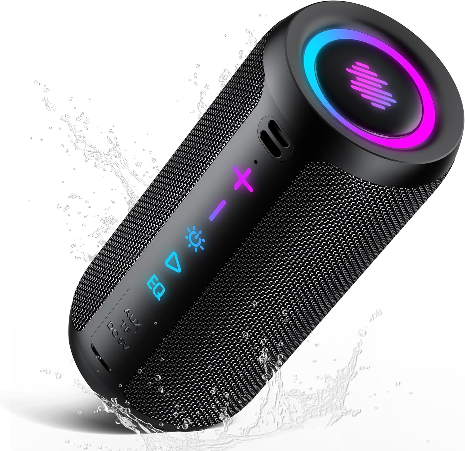 TIMU Altavoz Bluetooth 5.4 Potente, 25W Altavoces Bluetooth con 2 Modos EQ, Correa de Transporte, Compatible con PC, 8 Modos RGB, 24H de Reproducción, Emparejamiento TWS, IPX7, Micro SD y AUX - 1