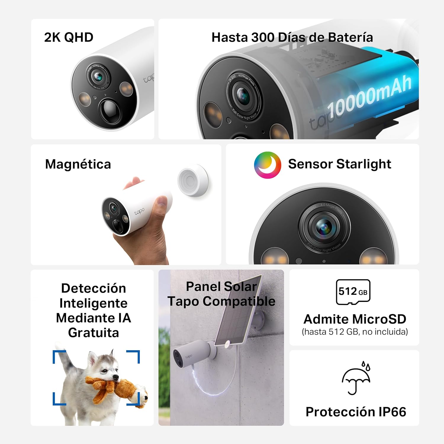 Tapo [2024 Nuevo] C425 - Cámara Wi-Fi de Batería para Exterior/Interior, 2K QHD, 10000mAh, IA Mejorada, Visión Nocturna a Color, Base Magnética, No Requiere Hub, Compatible con Panel Solar - 2