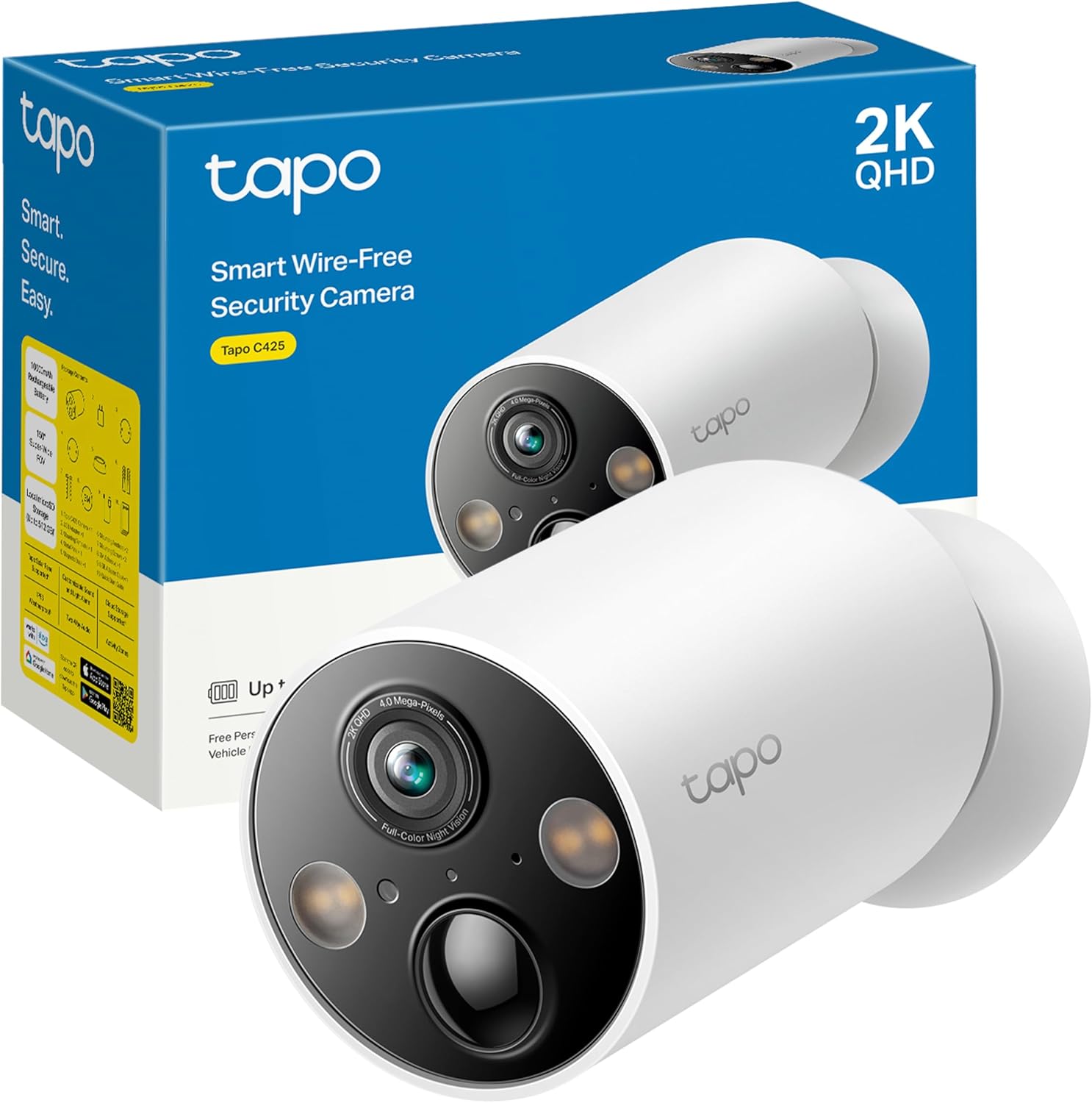 Tapo [2024 Nuevo] C425 - Cámara Wi-Fi de Batería para Exterior/Interior, 2K QHD, 10000mAh, IA Mejorada, Visión Nocturna a Color, Base Magnética, No Requiere Hub, Compatible con Panel Solar - 1