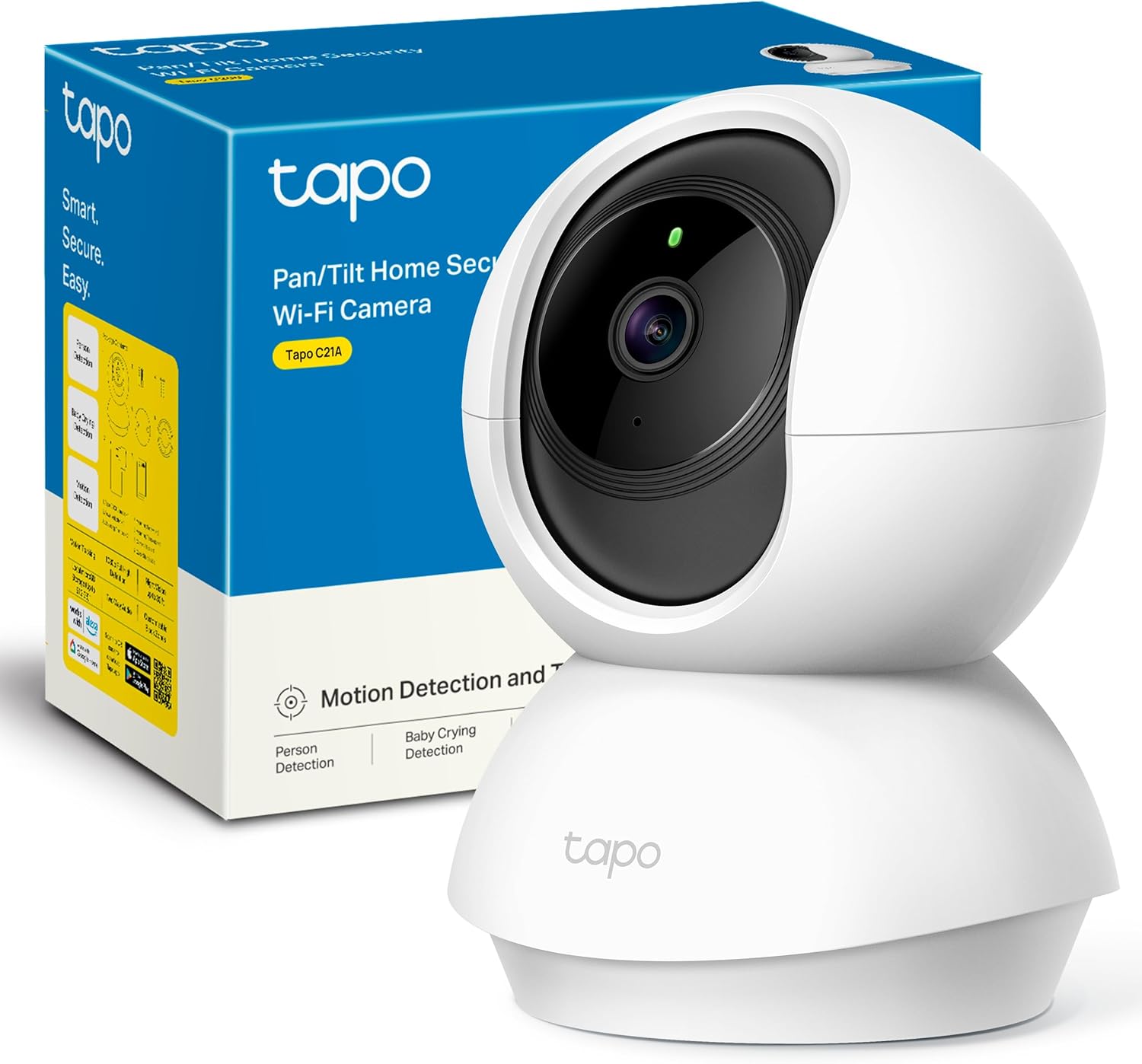 Tapo 2K(3MP) Cámara de vigilancia WiFi Interior 360° C21A, visión Nocturna, notificaciones en Tiempo Real, detección de Persona, Seguimiento de Movimiento, Control Remoto, Compatible con Alexa - 1