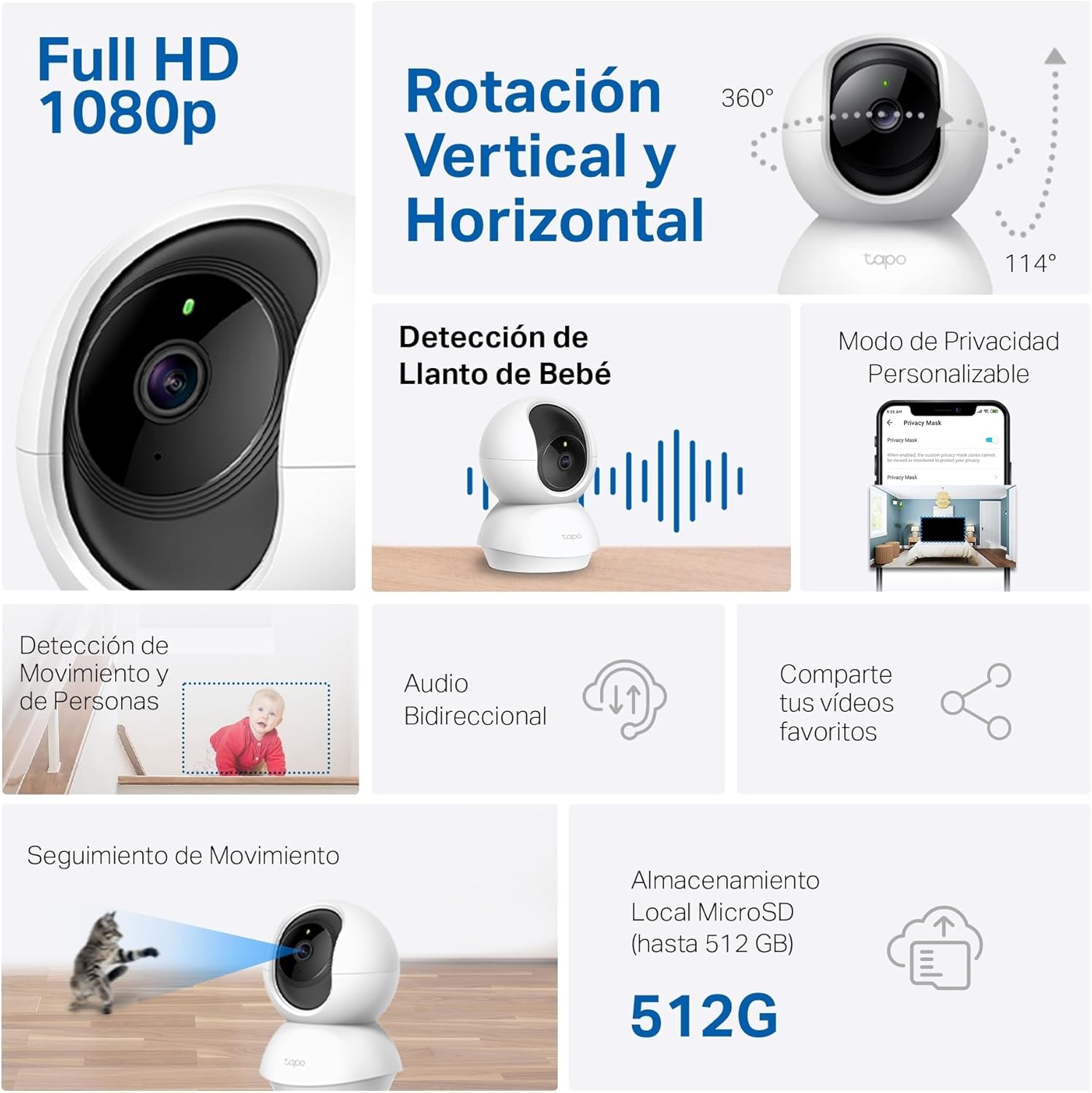 Tapo C200 - Cámara IP WiFi 360° Cámara de Vigilancia FHD 1080p,Visión Nocturna, Notificaciones en Tiempo Real, Admite Tarjeta SD,Detección de Movimiento,Control Remoto,Compatible con Alexa - 2
