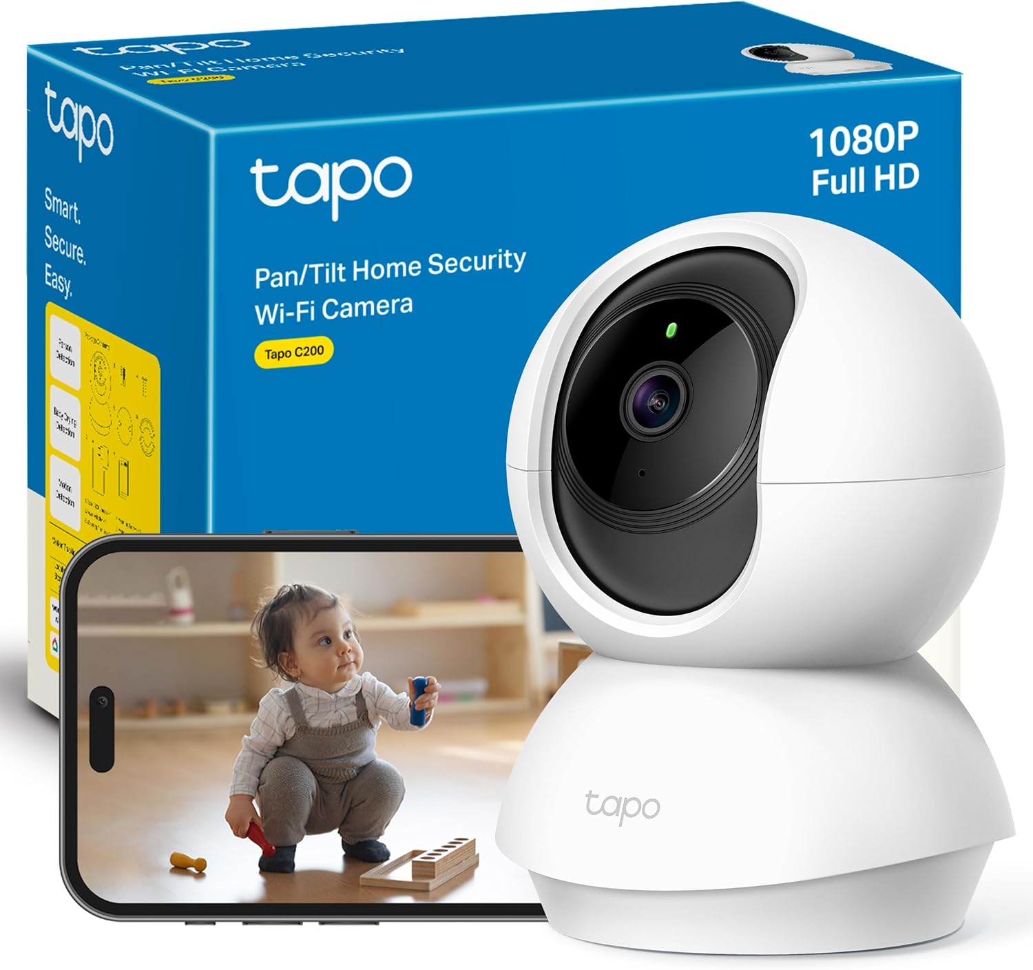 Tapo C200 - Cámara IP WiFi 360° Cámara de Vigilancia FHD 1080p,Visión Nocturna, Notificaciones en Tiempo Real, Admite Tarjeta SD,Detección de Movimiento,Control Remoto,Compatible con Alexa - 1