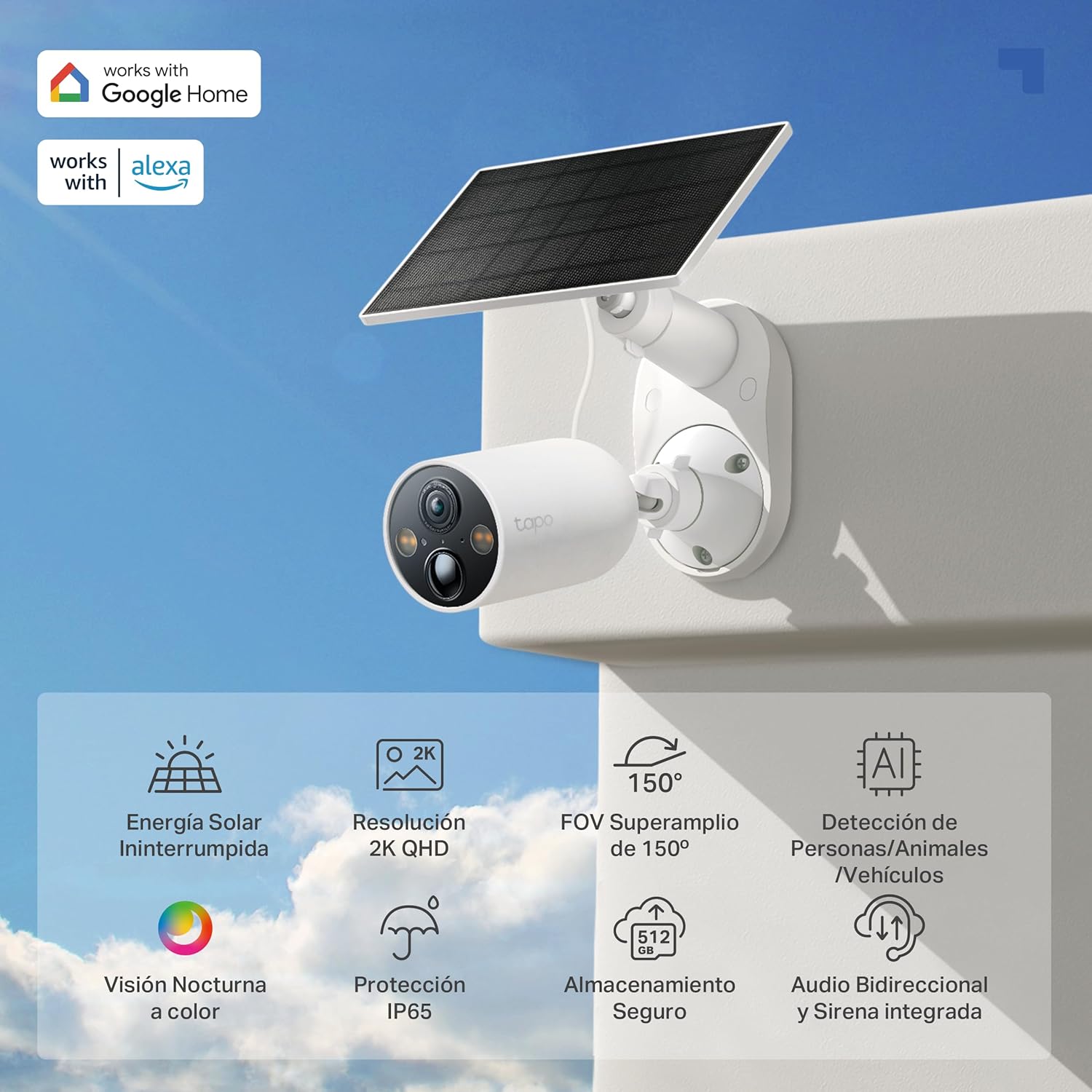 Tapo C425 Kit-Cámara de Seguridad Solar, Base magnética Ajustable, visión Nocturna en Color, Memoria MicroSD, batería de 10000 mAh, Campo de visión súper Gran Angular de 150°, Compatible con Alexa - 2