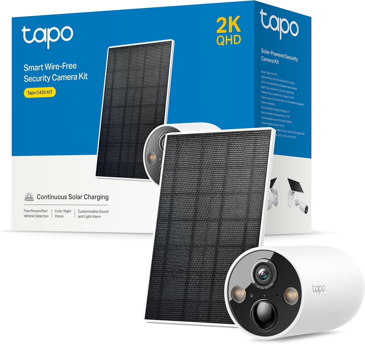 Tapo C425 Kit-Cámara de Seguridad Solar, Base magnética Ajustable, visión Nocturna en Color, Memoria MicroSD, batería de 10000 mAh, Campo de visión súper Gran Angular de 150°, Compatible con Alexa - 1