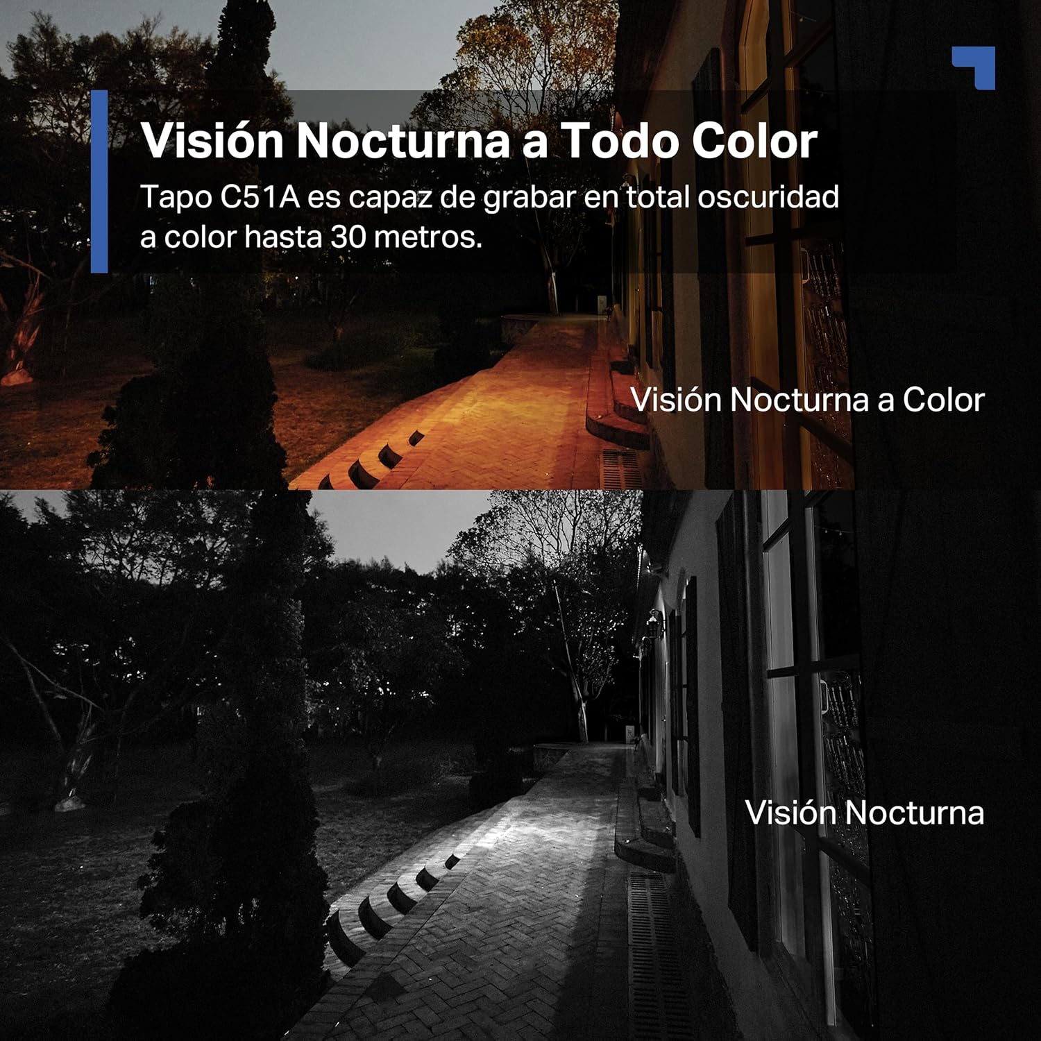 Tapo C51A - Cámara de vigilancia Wi-Fi para Exteriores 360°, visión Nocturna a Todo Color 2k (3 MP), detección Personas con IA Seguimiento Movimiento Inteligente IP65 - 6