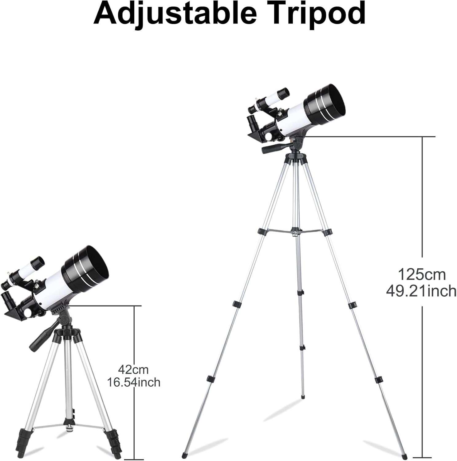 Telescopio para Adultos, 70mm Apertura 300mm Telescopios para Principiantes Astronomía con Lentes, Visor, Trípode, Soporte Móvil, Portátil Refractor Telescopio para Niños & Adultos (Blanco) - 3