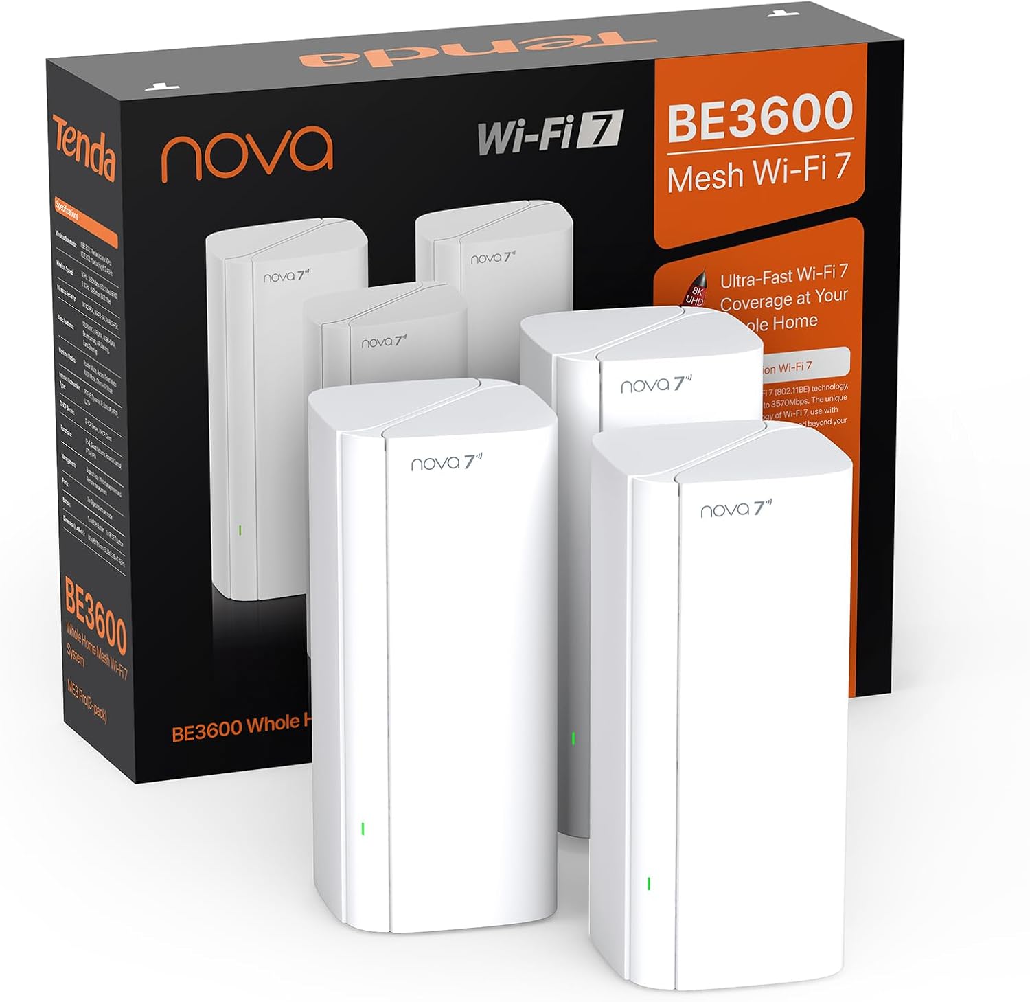 Tenda Nova ME3 Pro (Pack de 3) – Sistema WiFi 7 Mesh BE3600 (3.6 Gbps Doble Banda), 3 Puertos Gigabit, Cobertura para Todo el Hogar, Ideal para Streaming 4K y Juegos, MLO, WPA3, Itinerancia Continua - 1