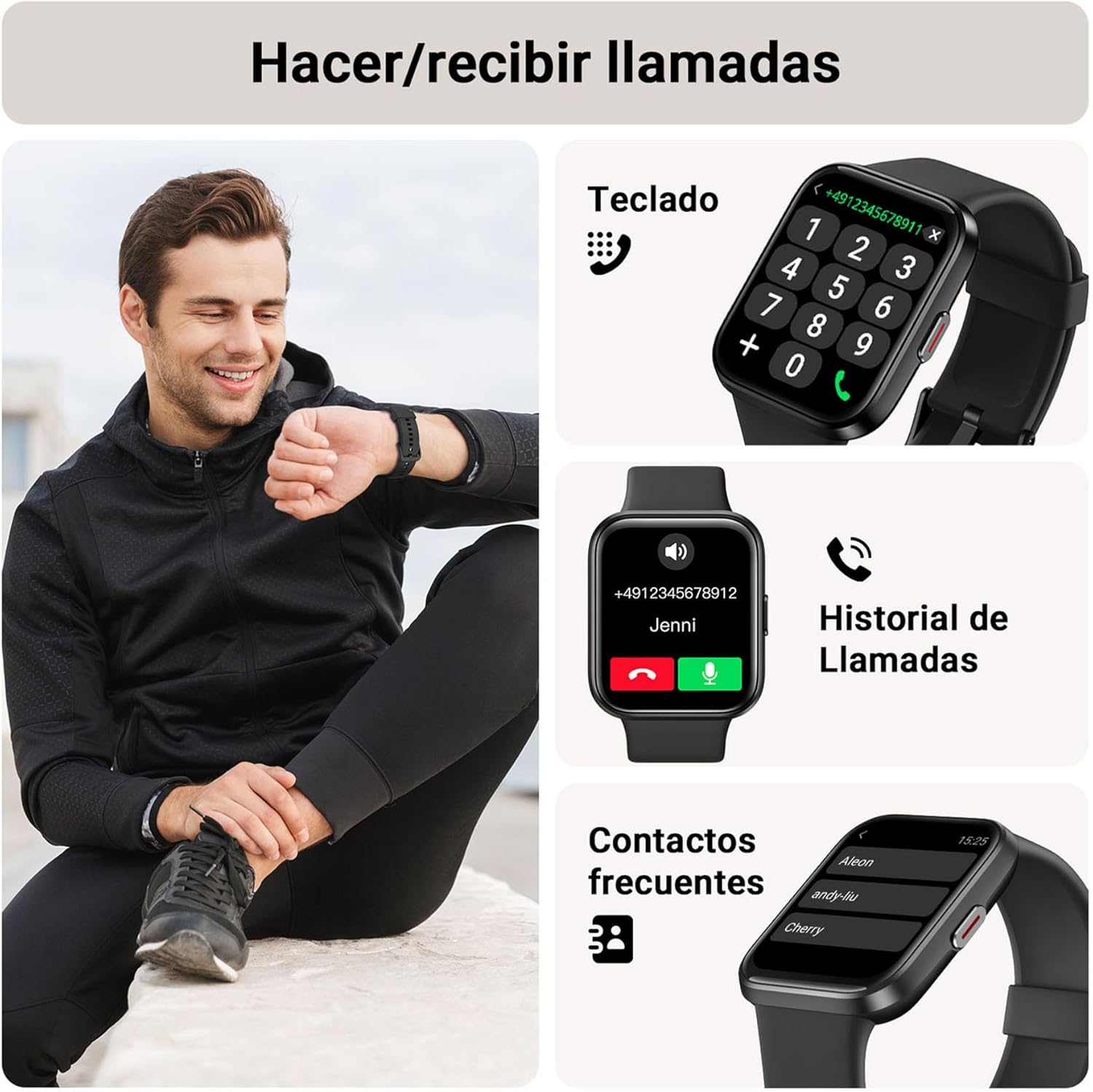 Tensky Reloj Inteligente Hombre con Llamadas y Voz de Alexa, Whatsapp Notificaciones, 1.85" Smartwatch Hombre 110 Modos Deportes 3 ATM SpO2/Pulsómetro/Monitor de Sueño Pulsera para iPhone Android - 2