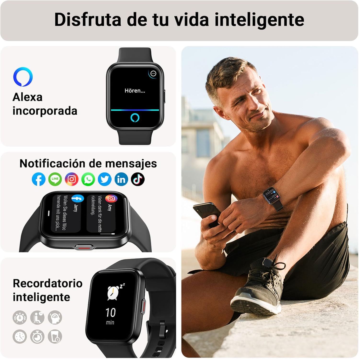 Tensky Reloj Inteligente Hombre con Llamadas y Voz de Alexa, Whatsapp Notificaciones, 1.85" Smartwatch Hombre 110 Modos Deportes 3 ATM SpO2/Pulsómetro/Monitor de Sueño Pulsera para iPhone Android - 3