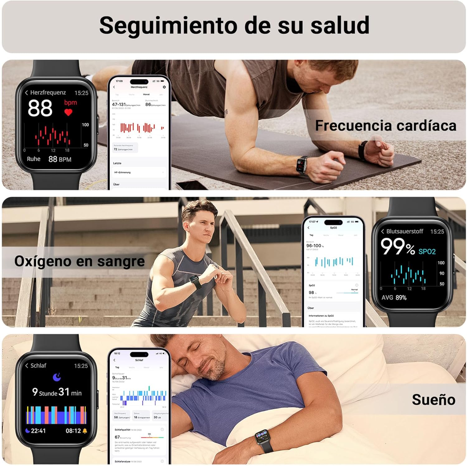 Tensky Reloj Inteligente Hombre con Llamadas y Voz de Alexa, Whatsapp Notificaciones, 1.85" Smartwatch Hombre 110 Modos Deportes 3 ATM SpO2/Pulsómetro/Monitor de Sueño Pulsera para iPhone Android - 4