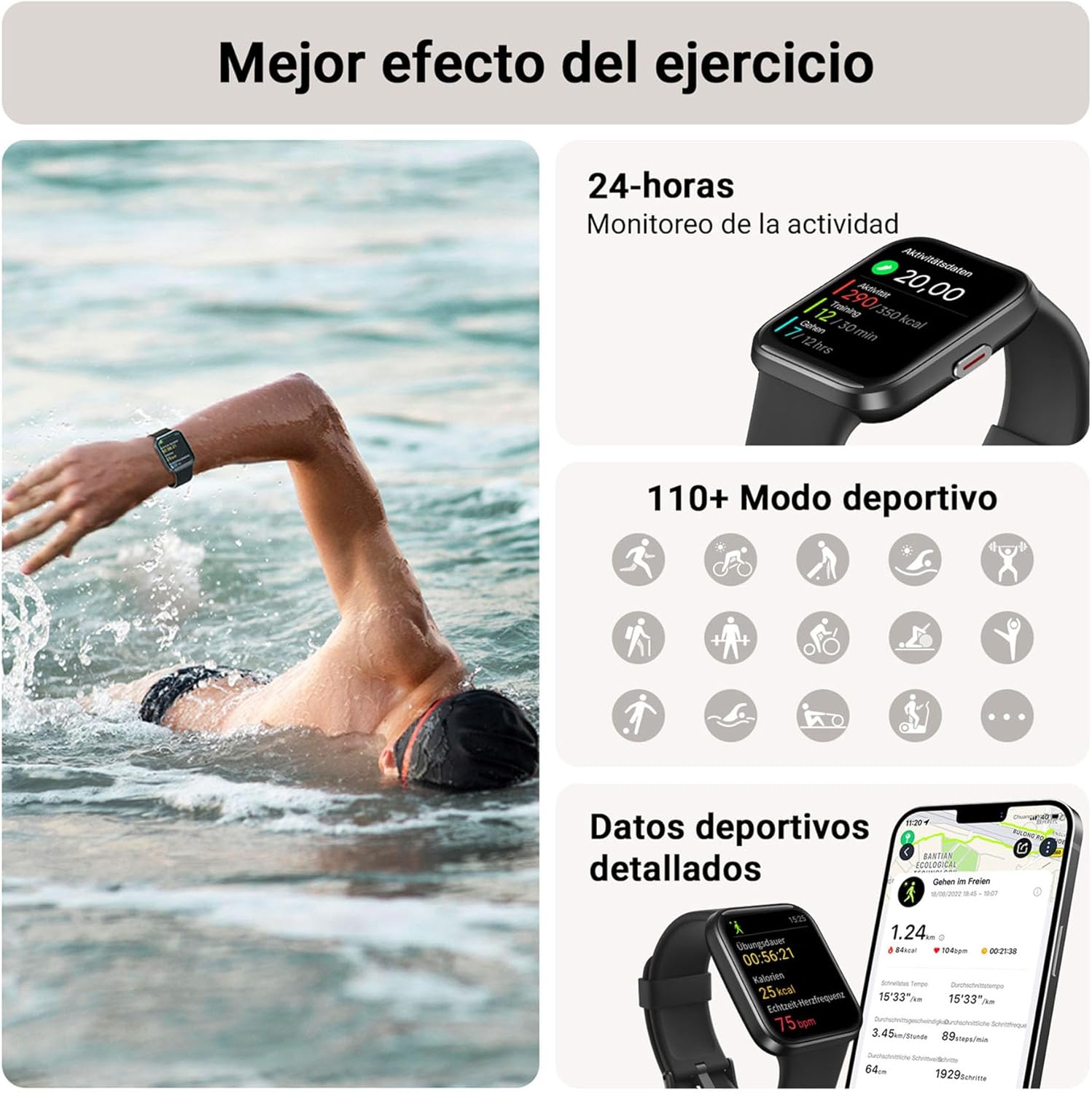 Tensky Reloj Inteligente Hombre con Llamadas y Voz de Alexa, Whatsapp Notificaciones, 1.85" Smartwatch Hombre 110 Modos Deportes 3 ATM SpO2/Pulsómetro/Monitor de Sueño Pulsera para iPhone Android - 5