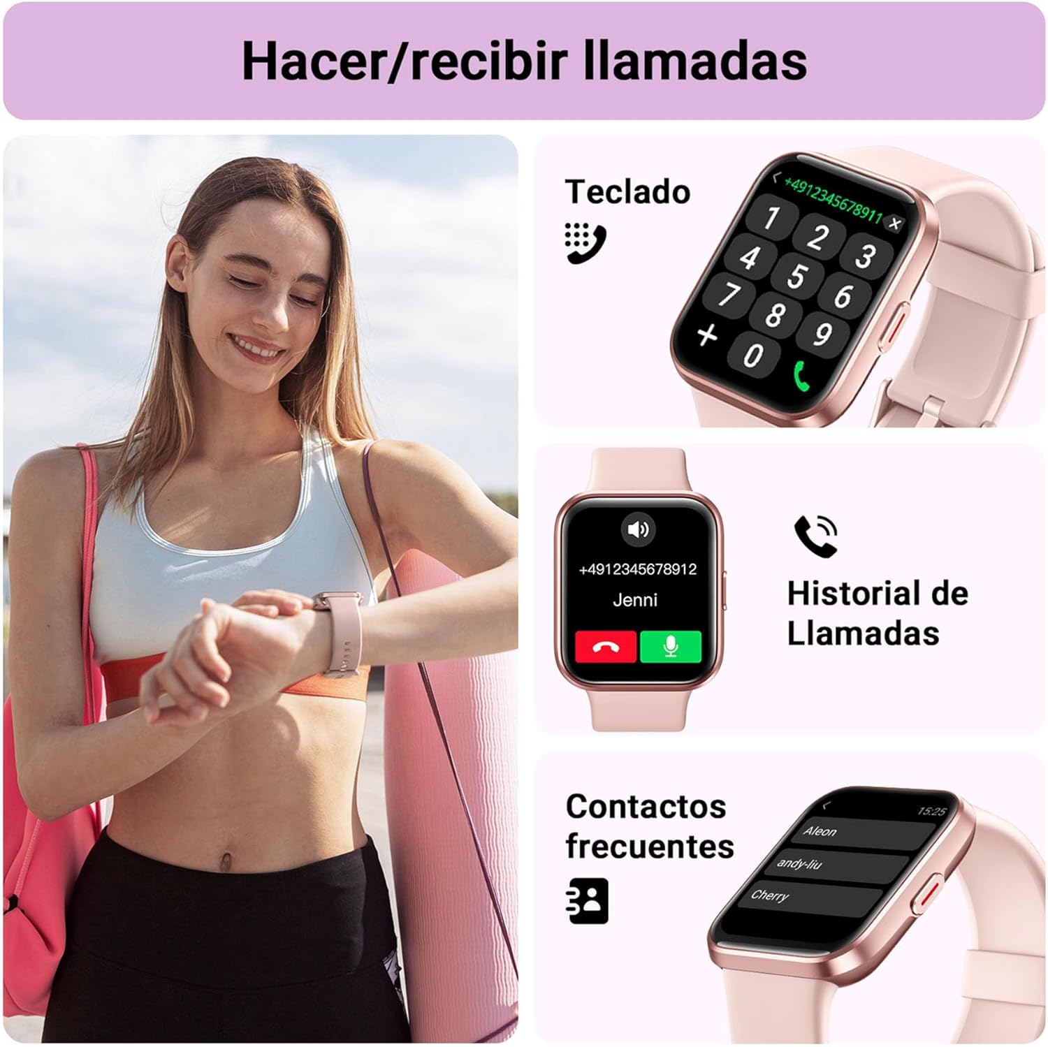 Tensky Reloj Inteligente Mujer con Llamadas y Voz de Alexa, Whatsapp Notificaciones, 1.8" Smartwatch Mujer con SpO2/Pulsómetro/Monitor de Sueño, 110 Modos Deportes, IP68 Regalo para iPhone Android - 2