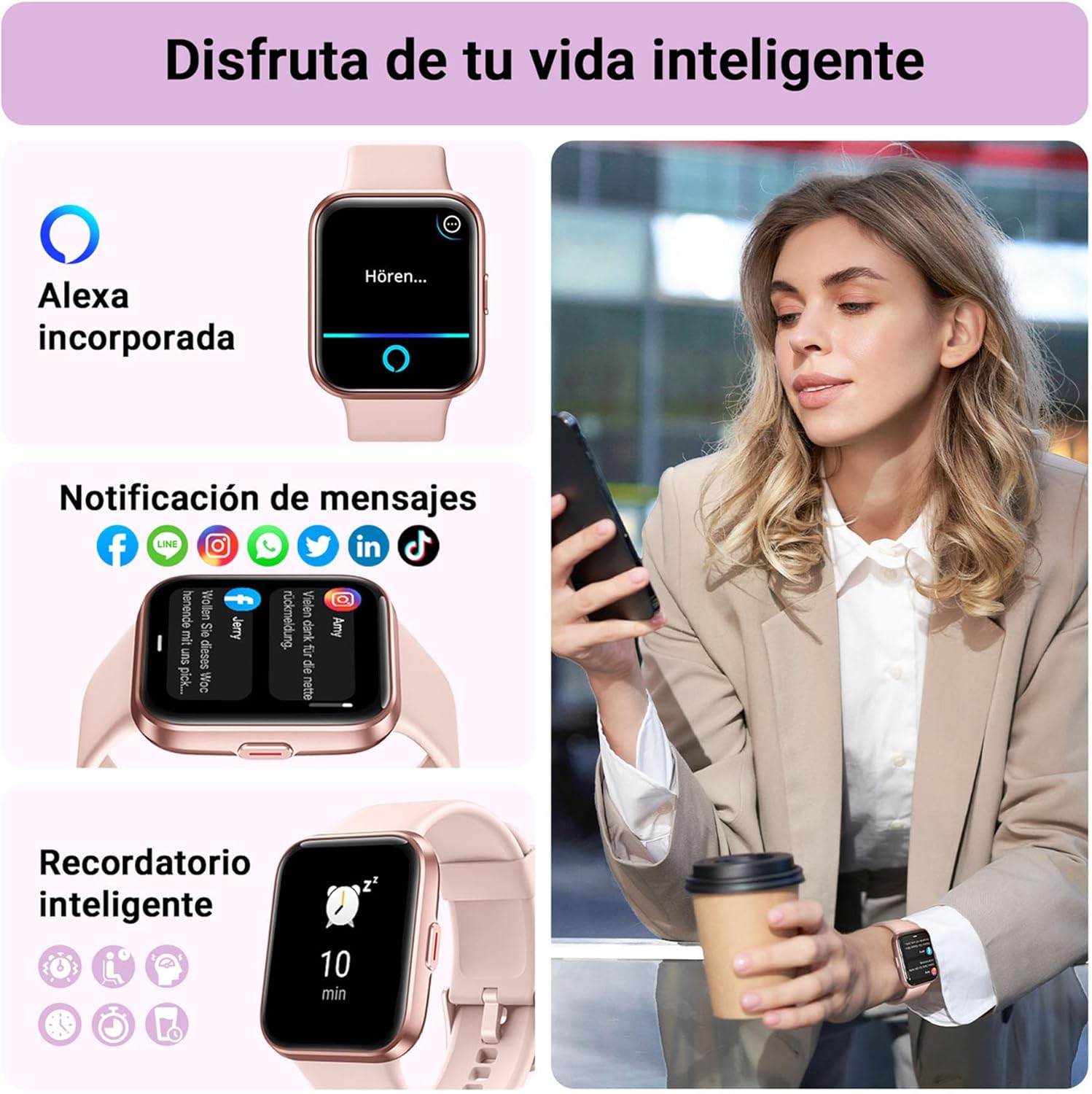 Tensky Reloj Inteligente Mujer con Llamadas y Voz de Alexa, Whatsapp Notificaciones, 1.8" Smartwatch Mujer con SpO2/Pulsómetro/Monitor de Sueño, 110 Modos Deportes, IP68 Regalo para iPhone Android - 3