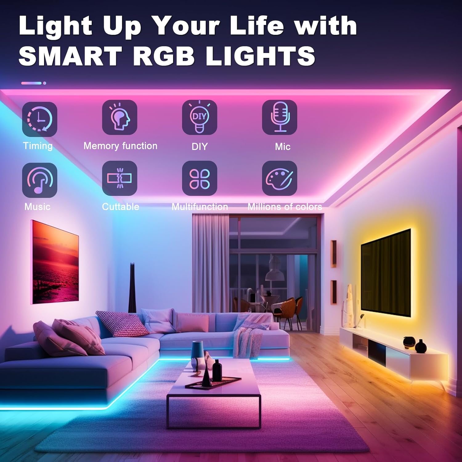 Tiras de Luces LED RGB para Habitación, 10 Metros, Control Remoto y App, 16 Milliones de Colores, Strip lights, Sincronización Musical Bluetooth, Para Fiesta Hogar TV Bar - 2