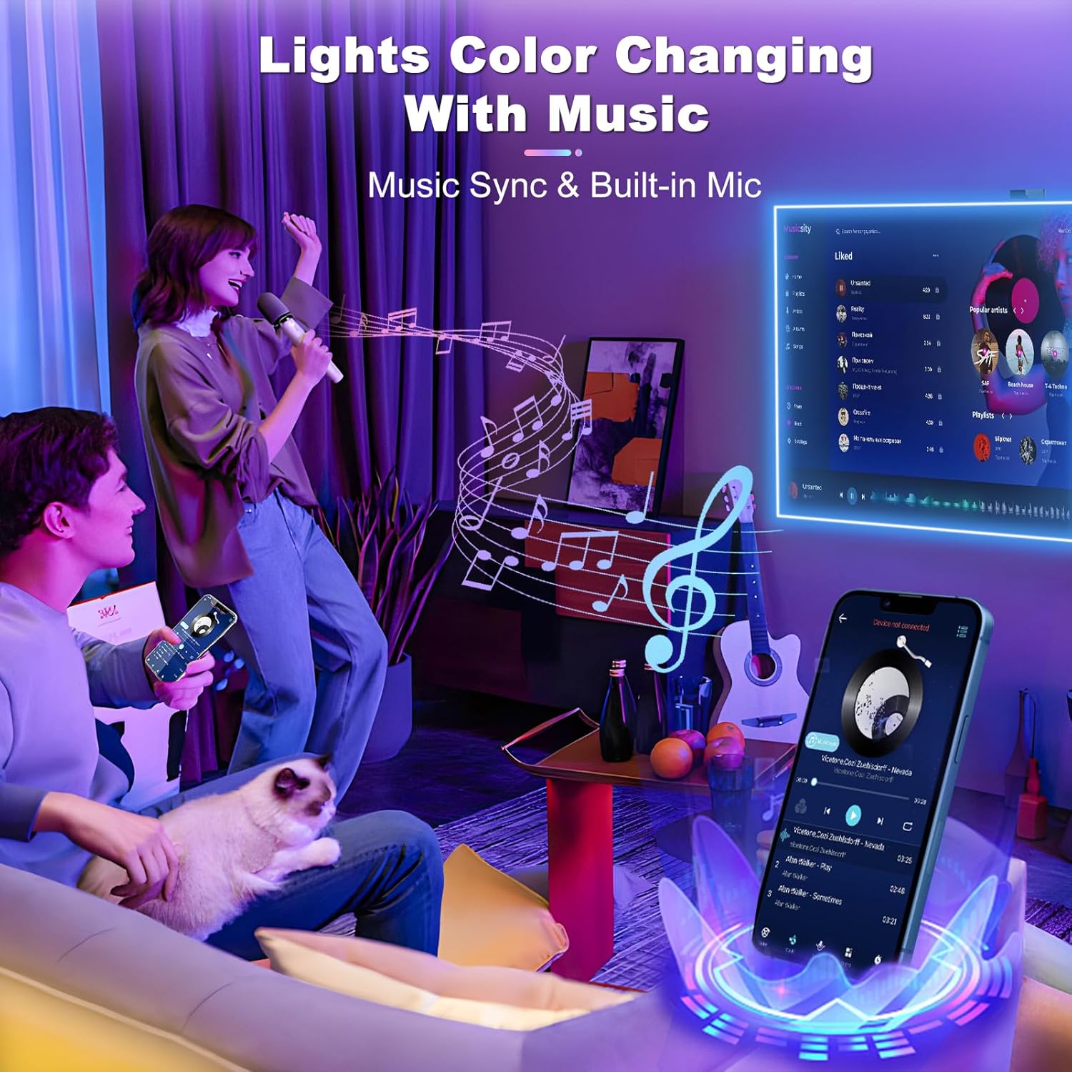 Tiras de Luces LED RGB para Habitación, 10 Metros, Control Remoto y App, 16 Milliones de Colores, Strip lights, Sincronización Musical Bluetooth, Para Fiesta Hogar TV Bar - 5