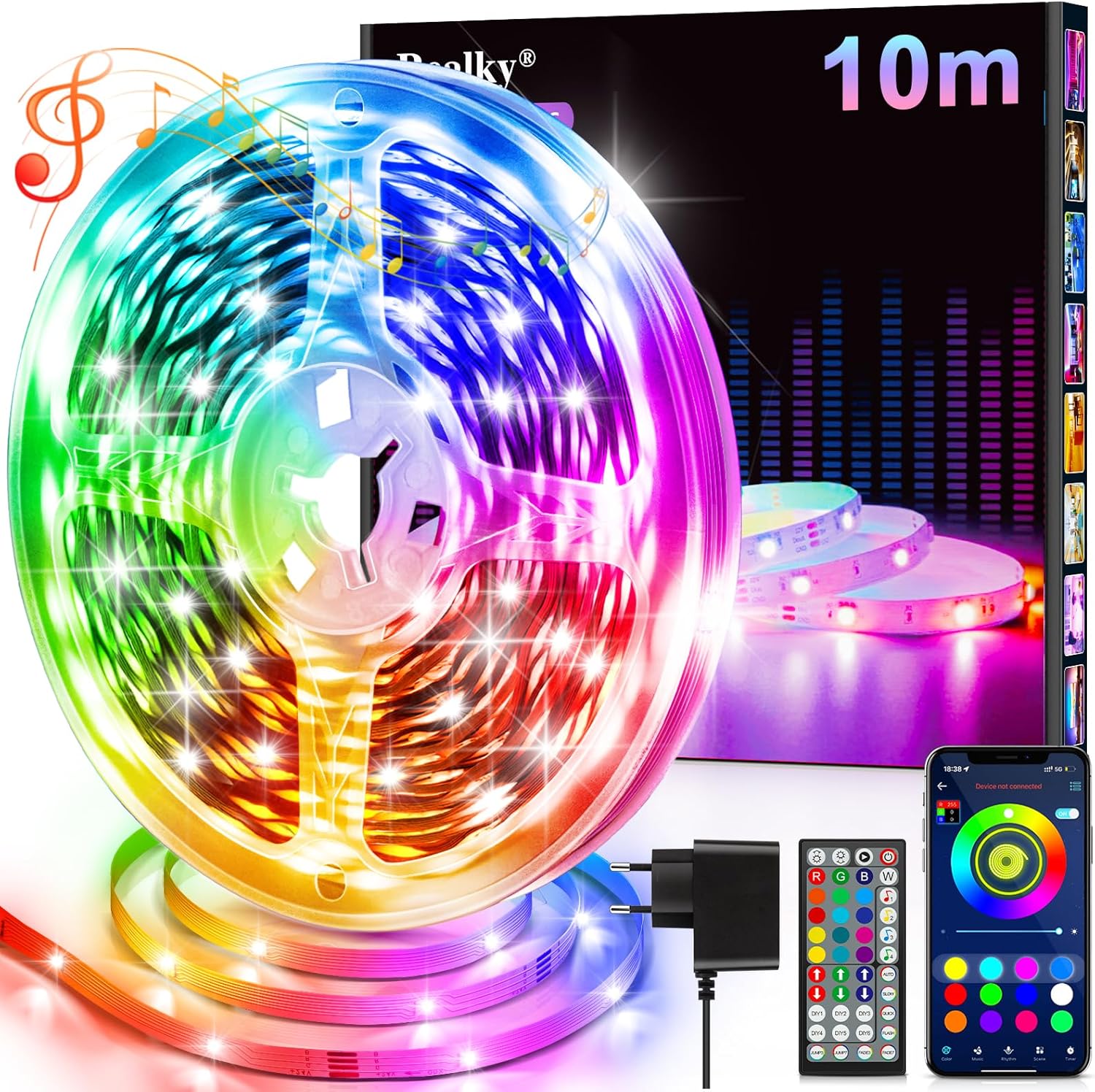 Tiras de Luces LED RGB para Habitación, 10 Metros, Control Remoto y App, 16 Milliones de Colores, Strip lights, Sincronización Musical Bluetooth, Para Fiesta Hogar TV Bar - 1