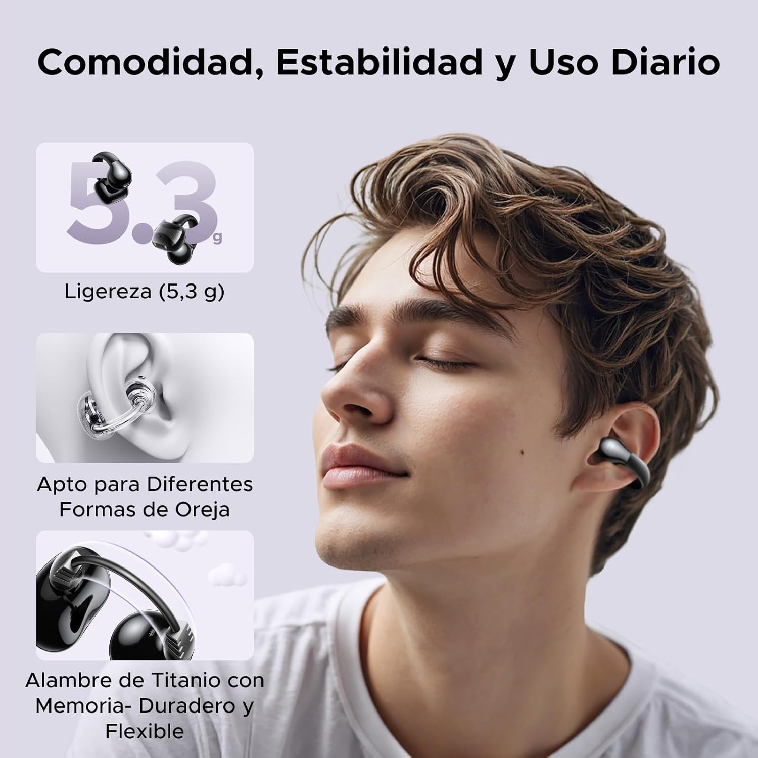 UGREEN HiTune S3 Auriculares Inalámbricos Bluetooth 5.4, Audifonos Deportivos Abiertos con Clip y Cancelación de Ruido ENC, 30H de Reproducción, Carga Rápida USB-C, Hi-Fi, IPX5 Impermeable, Negro - 2