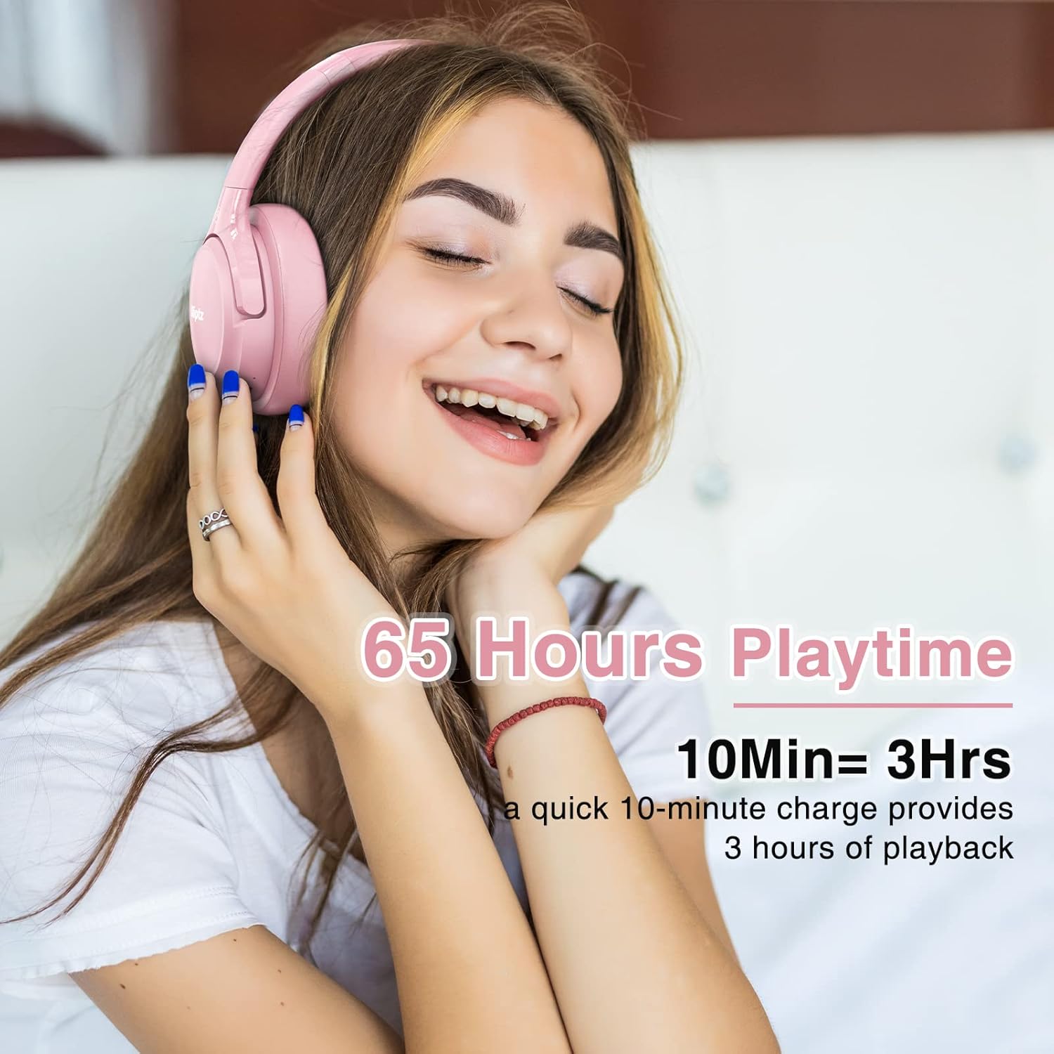 Uliptz Auriculares Inalámbricos Bluetooth, 65 Horas de Reproducción, 6 Modos de Sonido EQ, Auriculares Inalámbricos Diadema Estéreo HiFi, Audifonos Bluetooth 5.3 para PC/Teléfono (Rosa) - 5