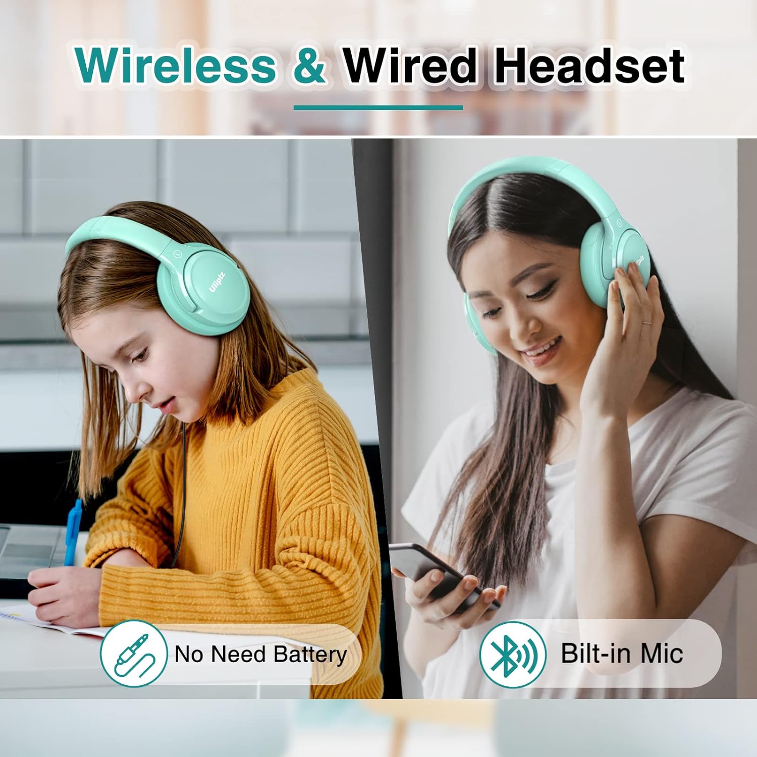 Uliptz Auriculares Inalámbricos Bluetooth, 65 Horas de Reproducción, 6 Modos de Sonido EQ, Auriculares Inalámbricos Diadema Estéreo HiFi, Audifonos Bluetooth 5.3 para PC/Teléfono (Verde) - 6