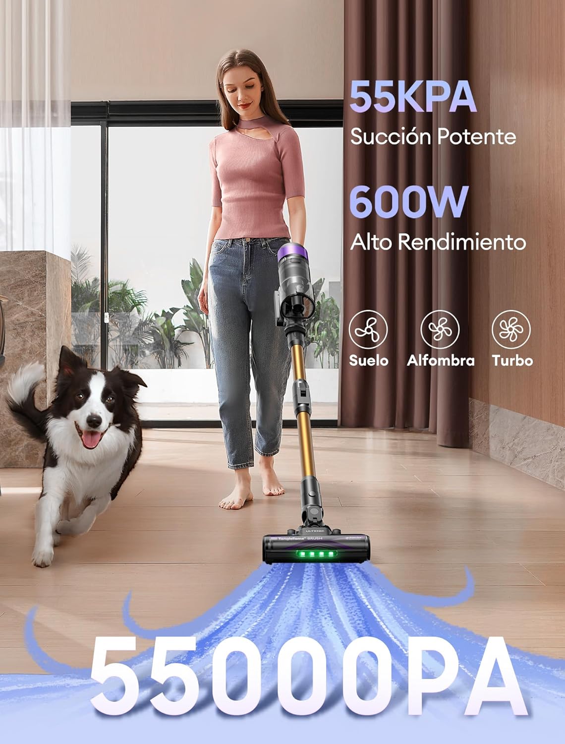 Ultenic U20 Aspiradora sin Cable 55Kpa/55Min, Cepillo Anti-Enredo Mejorado, Aspirador Escoba con Brazo Flexible, Limpieza Ultraprofunda Bajo Muebles sin Agacharse, para Alfombra/Pelo de Mascotas - 2