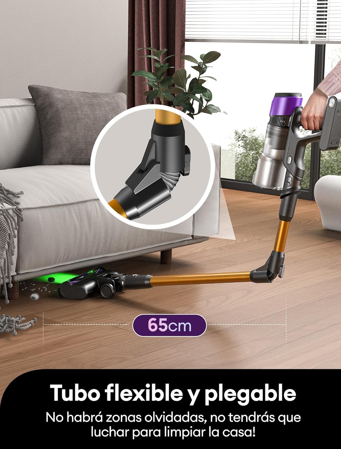 Ultenic U20 Aspiradora sin Cable 55Kpa/55Min, Cepillo Anti-Enredo Mejorado, Aspirador Escoba con Brazo Flexible, Limpieza Ultraprofunda Bajo Muebles sin Agacharse, para Alfombra/Pelo de Mascotas - 4