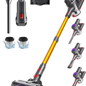 VACTechPro Aspiradora sin Cable,35kPa Aspirador de Mano,6 en 1 Inalámbrica con 35minutos de autonomía y batería extraíble,Aspirador Escoba Ideal para Pelo de Mascota/Alfombra/Suelo Duro&Oro