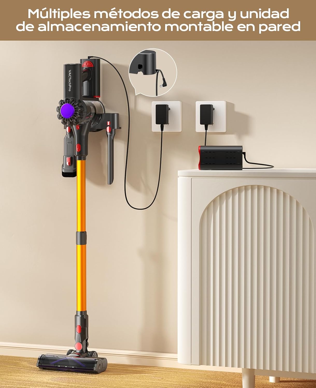 VACTechPro Aspiradora sin Cable,35kPa Aspirador de Mano,6 en 1 Inalámbrica con 35minutos de autonomía y batería extraíble,Aspirador Escoba Ideal para Pelo de Mascota/Alfombra/Suelo Duro&Oro - 6