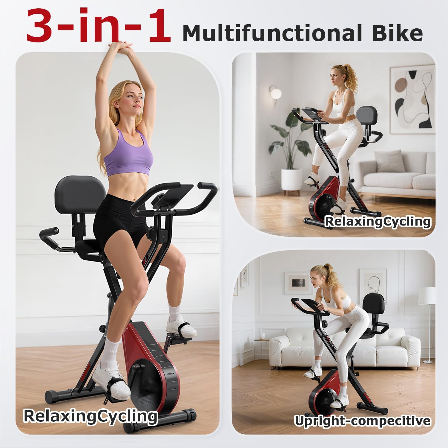 VANNECT Bicicleta Estatica Plegable con 16 Niveles de Resistencia, Monitor LCD y Medición de Pulso Manual, Soporte Plano, Ahorro de Espaci, Estática Silenciosa Magnética Bicicleta Estatica para Casa - 3