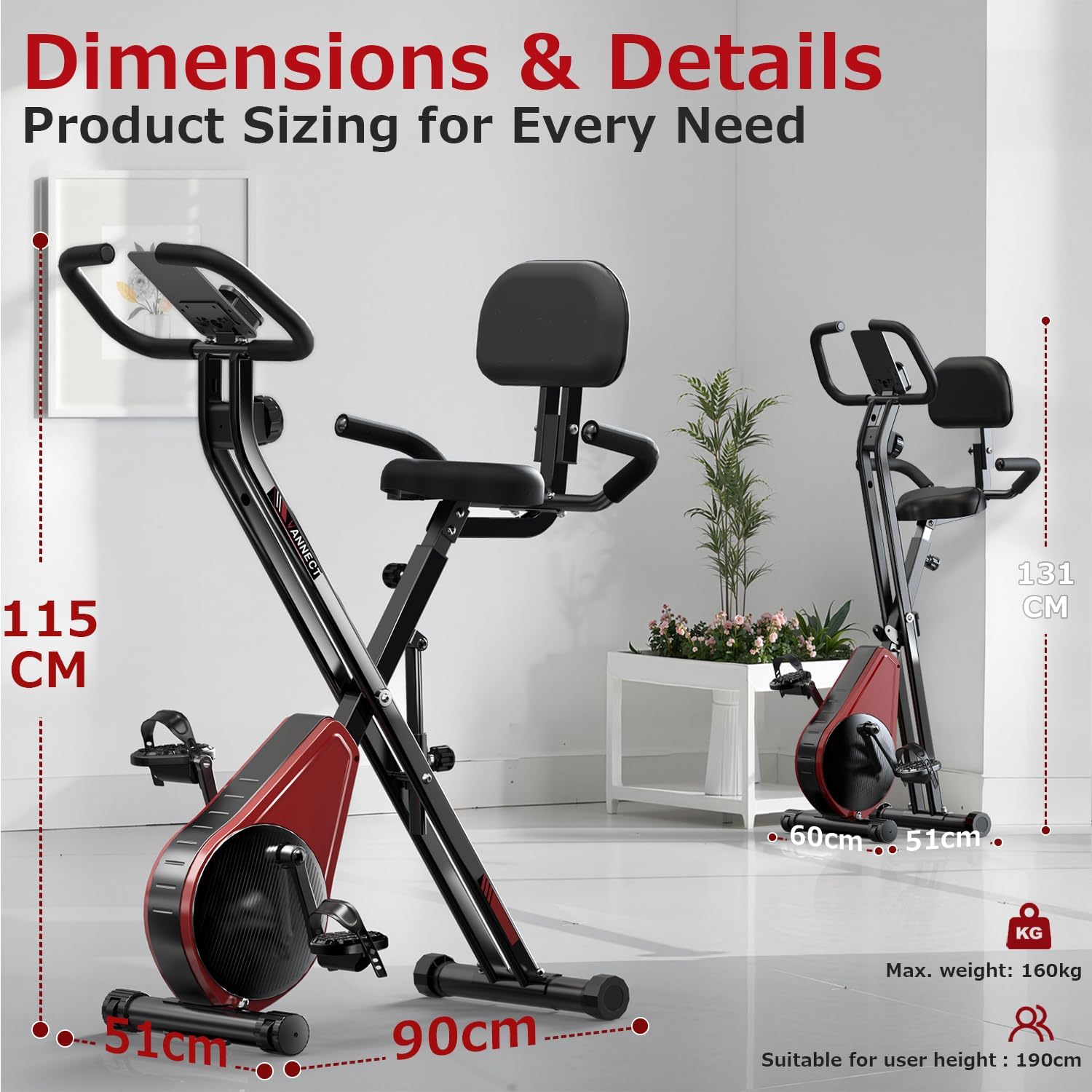 VANNECT Bicicleta Estatica Plegable con 16 Niveles de Resistencia, Monitor LCD y Medición de Pulso Manual, Soporte Plano, Ahorro de Espaci, Estática Silenciosa Magnética Bicicleta Estatica para Casa - 4