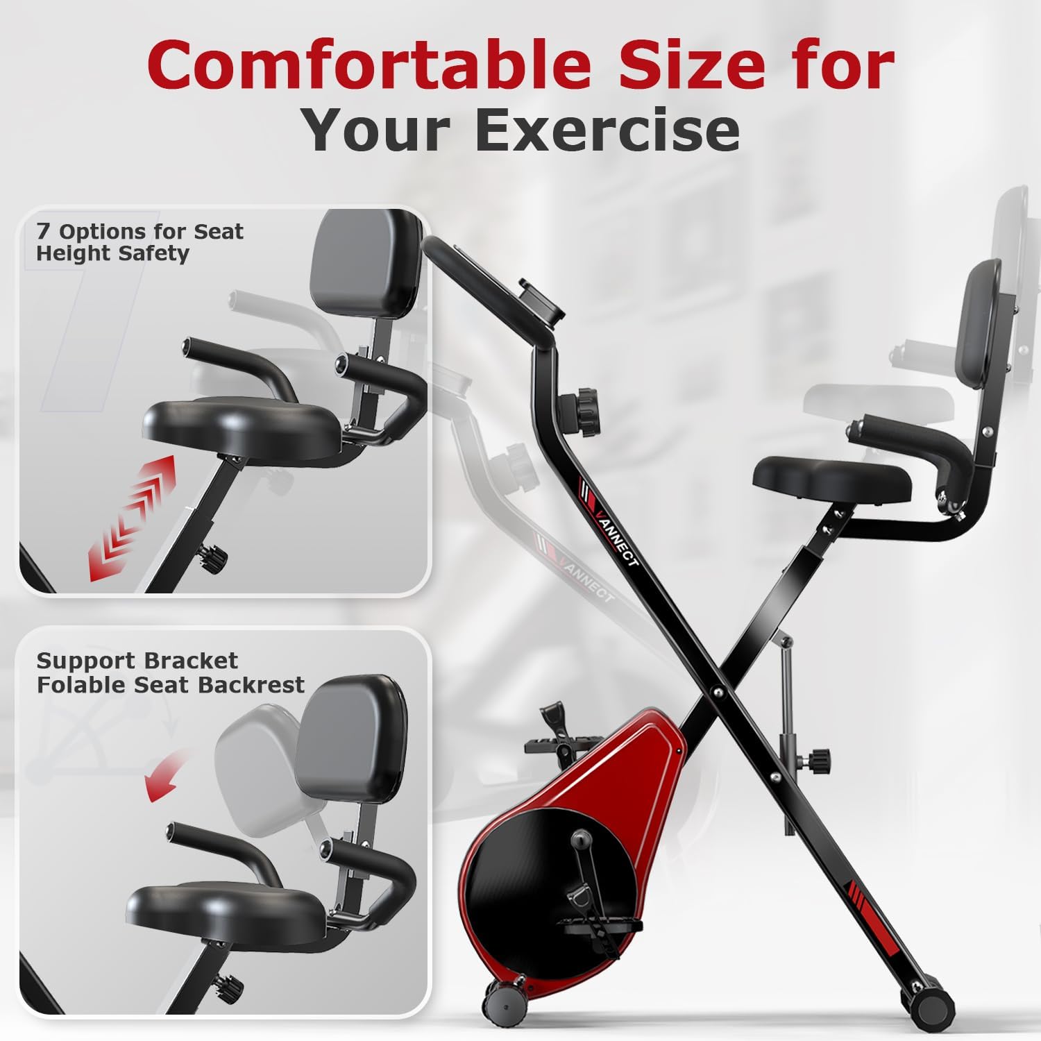 VANNECT Bicicleta Estatica Plegable con 16 Niveles de Resistencia, Monitor LCD y Medición de Pulso Manual, Soporte Plano, Ahorro de Espaci, Estática Silenciosa Magnética Bicicleta Estatica para Casa - 5