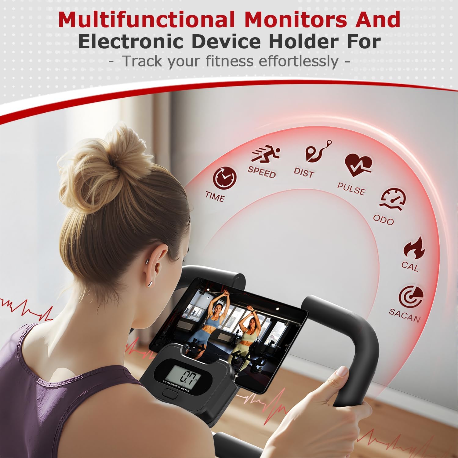 VANNECT Bicicleta Estatica Plegable con 16 Niveles de Resistencia, Monitor LCD y Medición de Pulso Manual, Soporte Plano, Ahorro de Espaci, Estática Silenciosa Magnética Bicicleta Estatica para Casa - 6