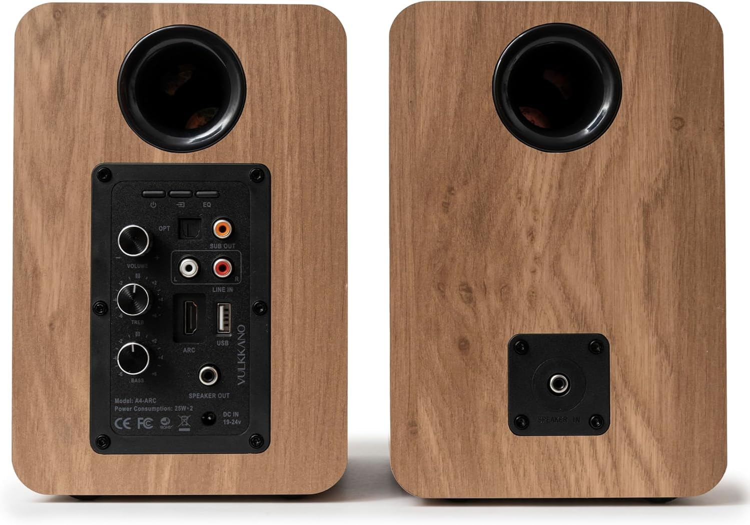 VULKKANO A4 ARC Altavoces Autoamplificados con Woofer de 4", Bluetooth 5.0, HDMI ARC, Optica, RCA, USB, con Salida Subwoofer, Monitores de Estudio con Diseño Elegante, Color Marron - 3