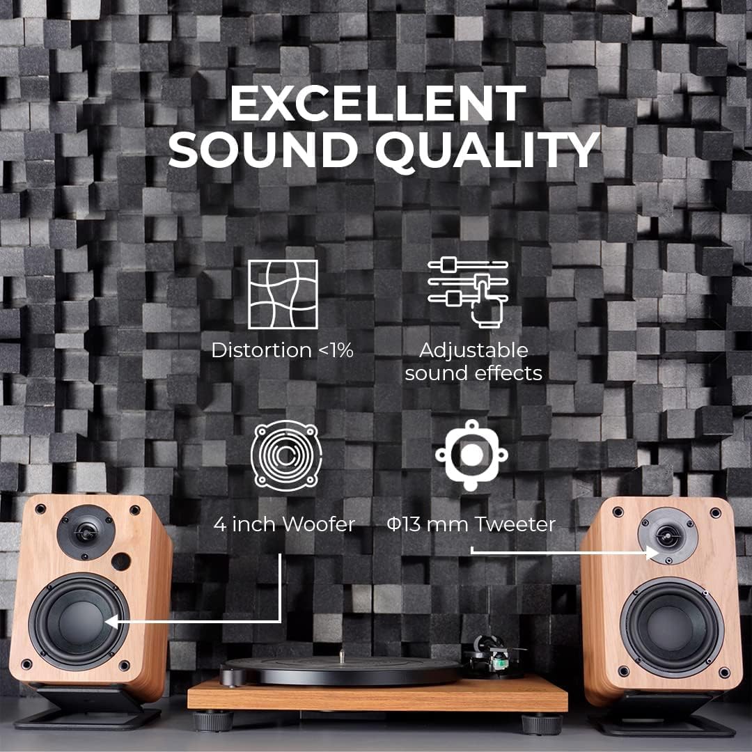 VULKKANO A4 ARC Altavoces Autoamplificados con Woofer de 4", Bluetooth 5.0, HDMI ARC, Optica, RCA, USB, con Salida Subwoofer, Monitores de Estudio con Diseño Elegante, Color Marron - 5