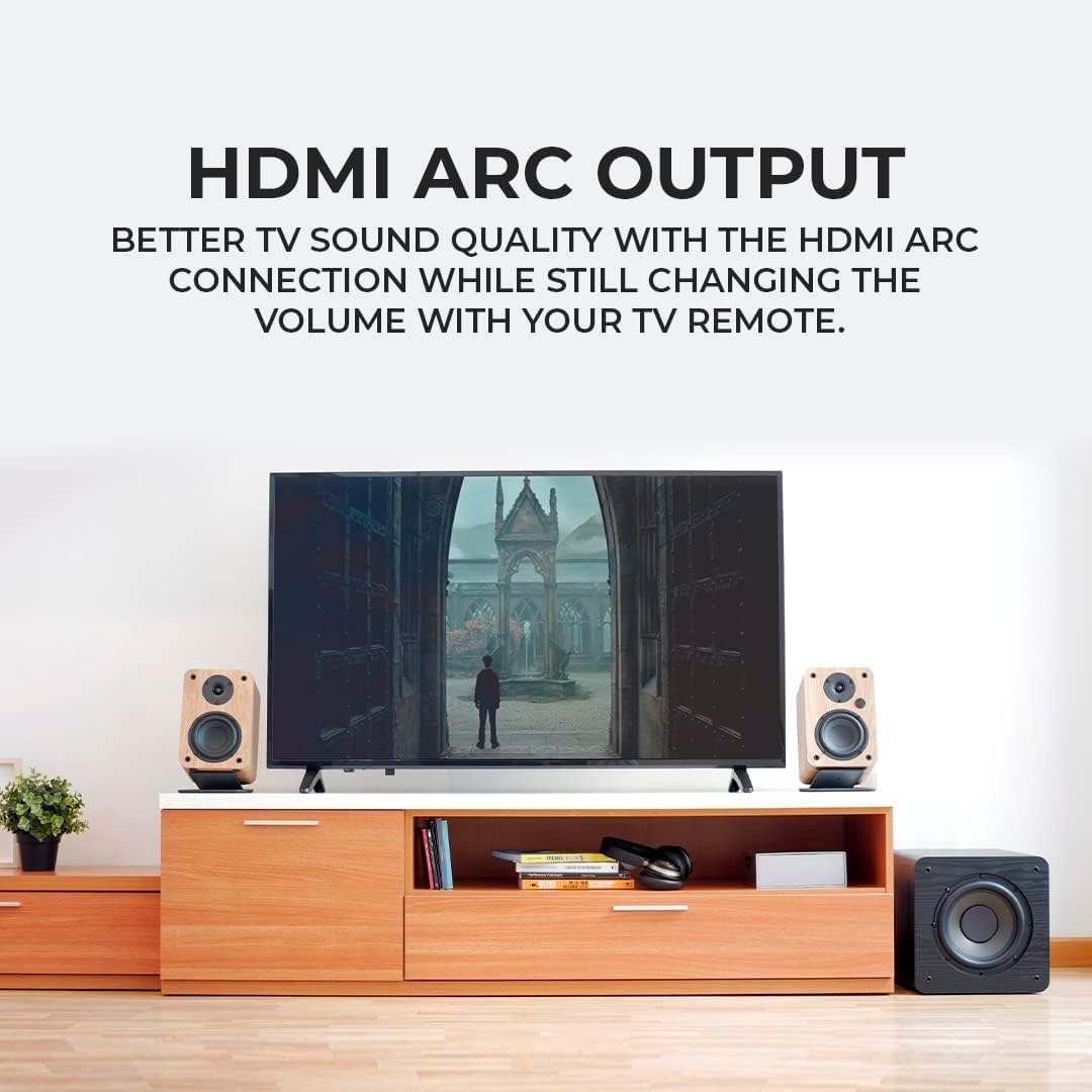 VULKKANO A4 ARC Altavoces Autoamplificados con Woofer de 4", Bluetooth 5.0, HDMI ARC, Optica, RCA, USB, con Salida Subwoofer, Monitores de Estudio con Diseño Elegante, Color Marron - 6