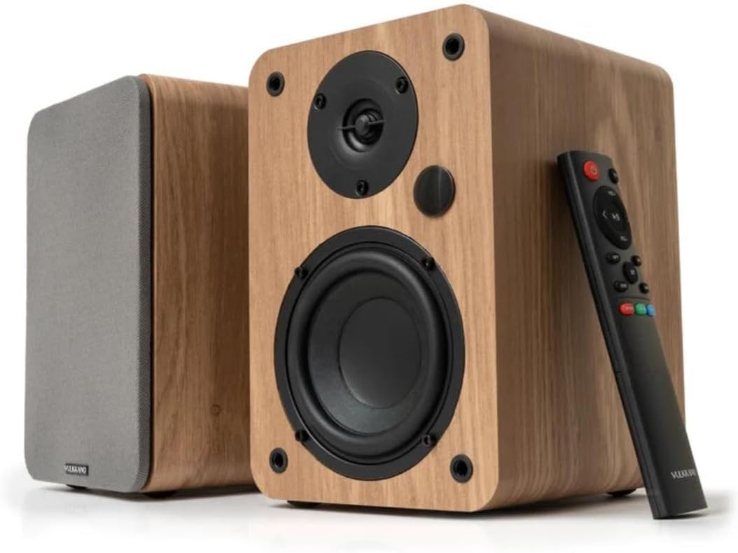 VULKKANO A4 ARC Altavoces Autoamplificados con Woofer de 4", Bluetooth 5.0, HDMI ARC, Optica, RCA, USB, con Salida Subwoofer, Monitores de Estudio con Diseño Elegante, Color Marron - 1
