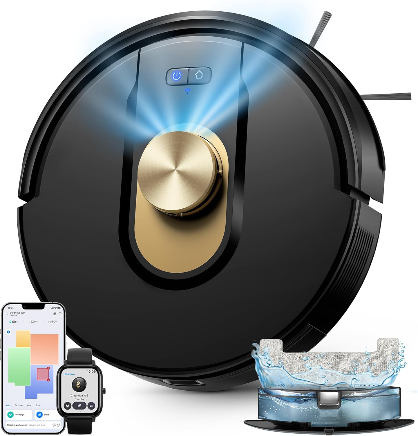 Vexilar W9 Robot Aspirador y Fregasuelos 8000Pa, Robot Aspirador con Navegación Láser, 5 Mapa Inteligente, Larga Autonomía, Adecuado para Suelo, Alfombras de Pelo Corto, Pelo de Mascotas - 1