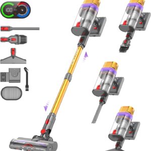 Vistefly V15 Ultra Aspiradora sin Cable, 58kPa/600W/70Mins Escoba Aspirador Potente, Doble Pantalla y Doble Depósito de Polvo Apto para Pelo de Mascotas/Alfombras/Suelos Duros