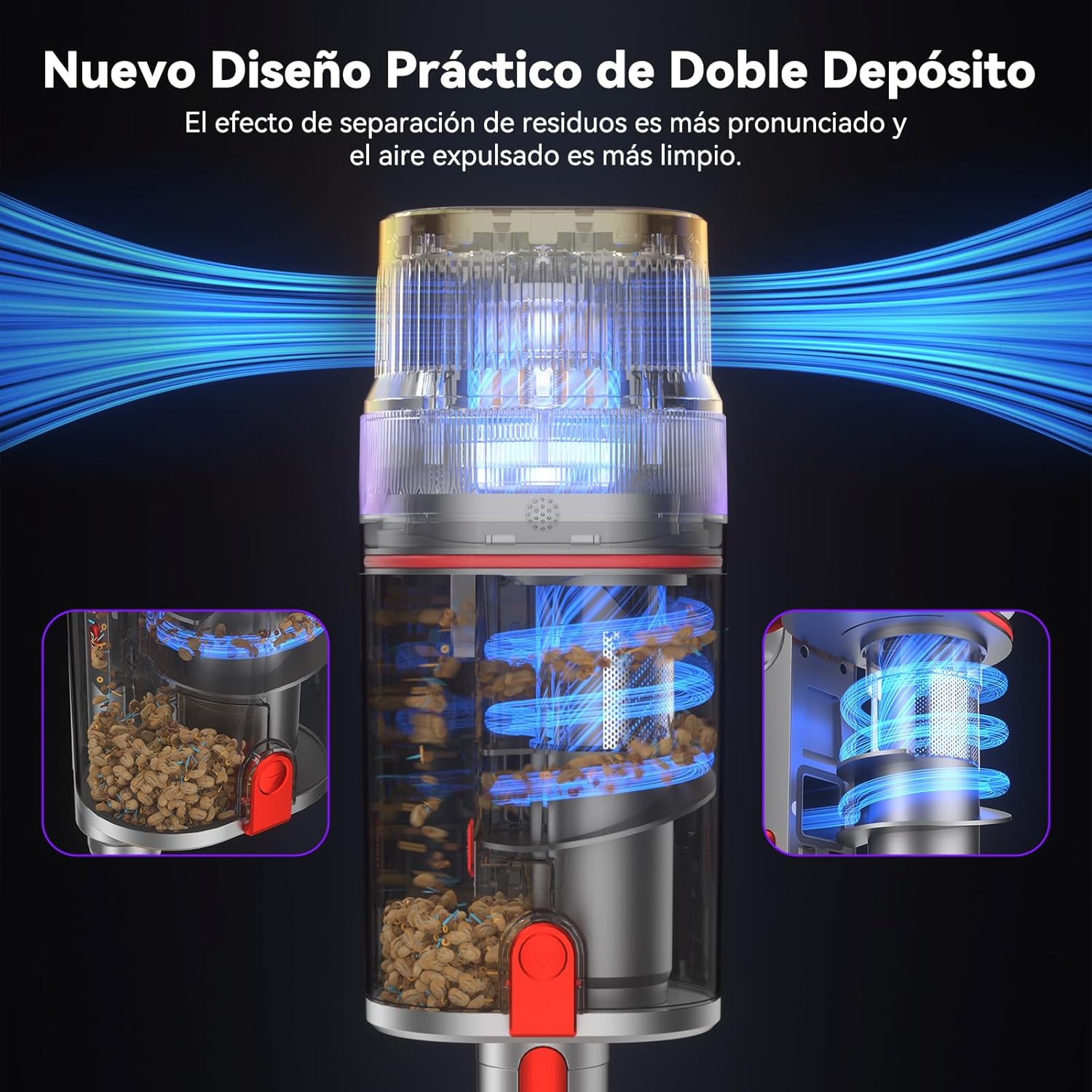 Vistefly V15 Ultra Aspiradora sin Cable, 58kPa/600W/70Mins Escoba Aspirador Potente, Doble Pantalla y Doble Depósito de Polvo Apto para Pelo de Mascotas/Alfombras/Suelos Duros - 4