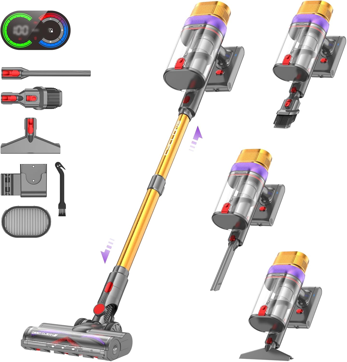 Vistefly V15 Ultra Aspiradora sin Cable, 58kPa/600W/70Mins Escoba Aspirador Potente, Doble Pantalla y Doble Depósito de Polvo Apto para Pelo de Mascotas/Alfombras/Suelos Duros - 1