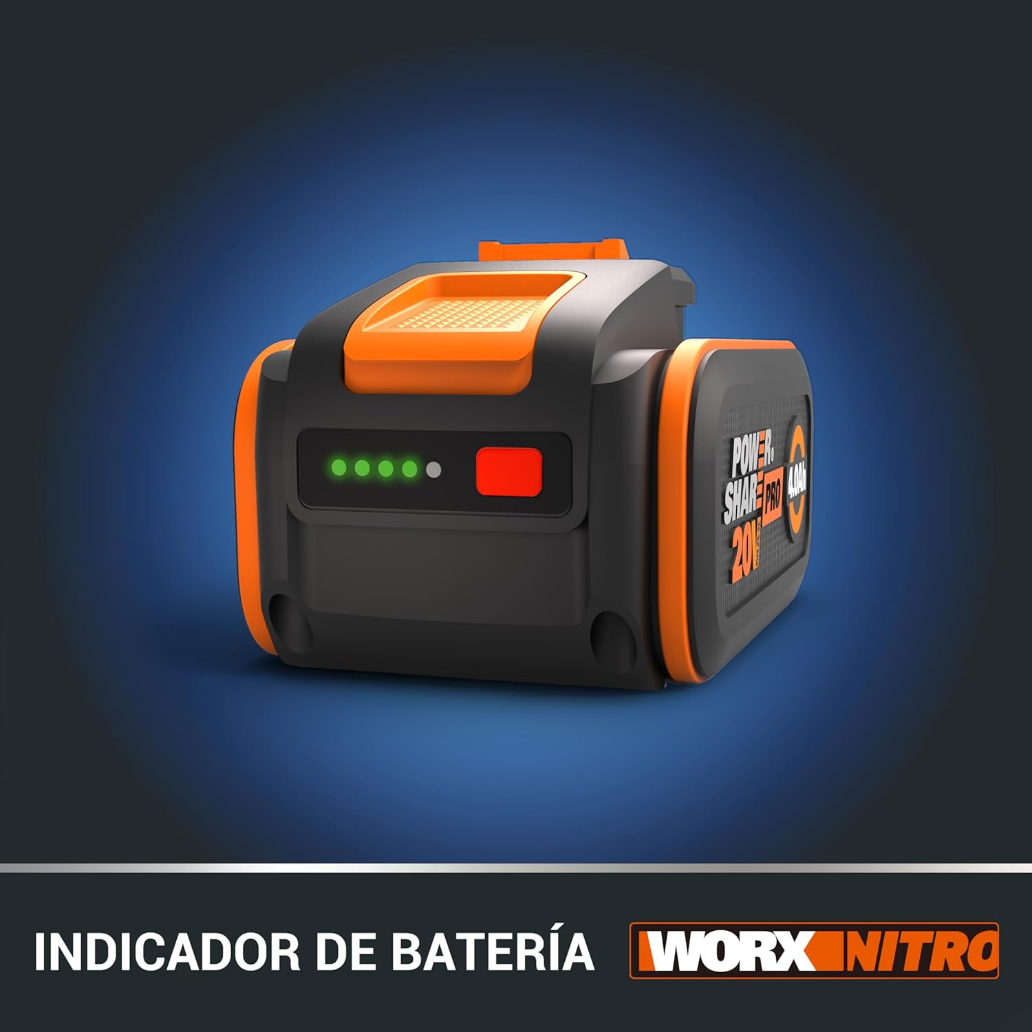 WORX PowerShare Pro WA3644 - Batería Recargable de Iones de Litio (20 V, 4,0 Ah, Mayor Seguridad y Mayor Tiempo de Funcionamiento, con indicador LED, innovadora tecnología Heatshield, Adecuada para - 4